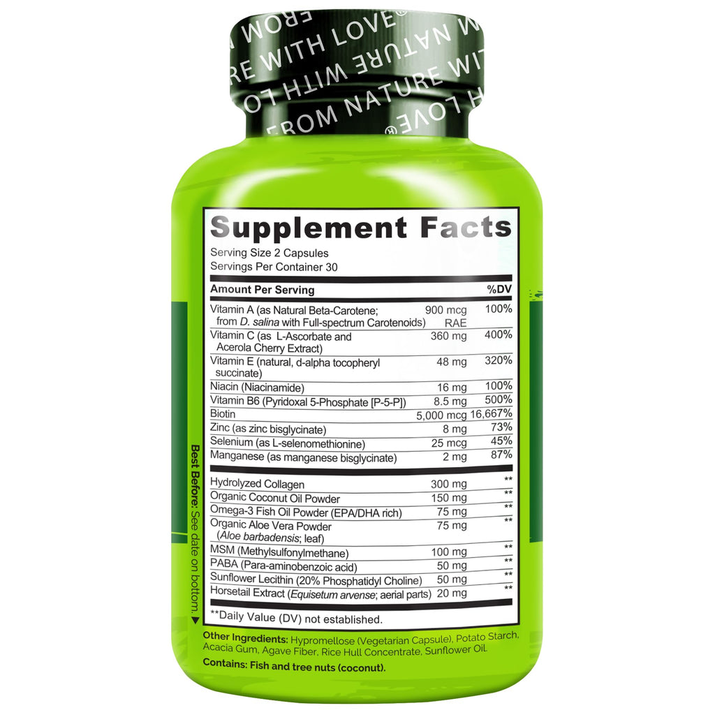 Hair Skin Nails Vitamins Biotin 5000mcg Collagen 60 Capsules