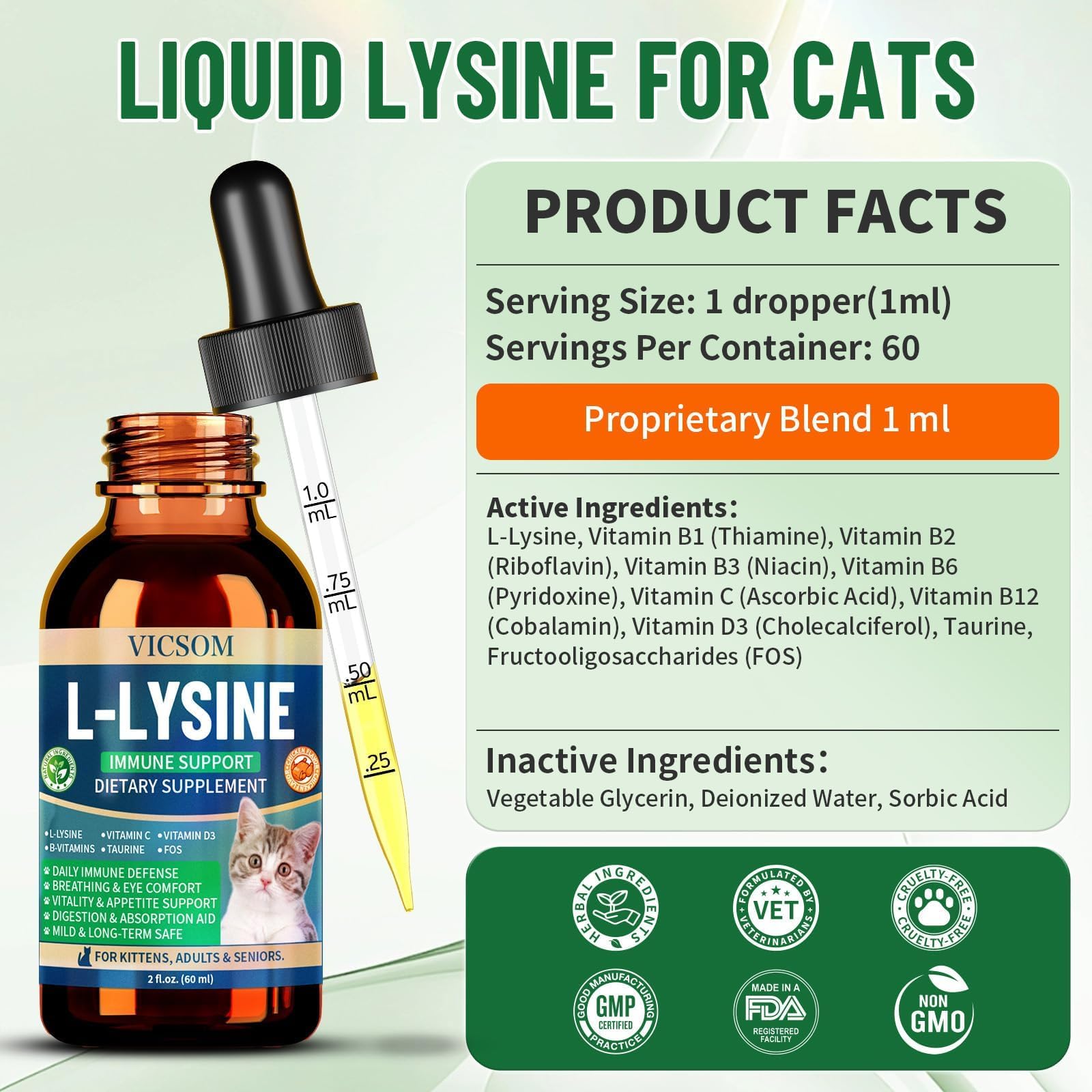 L-Lysine Drops for Cats – Immune & Respiratory Health 60ml