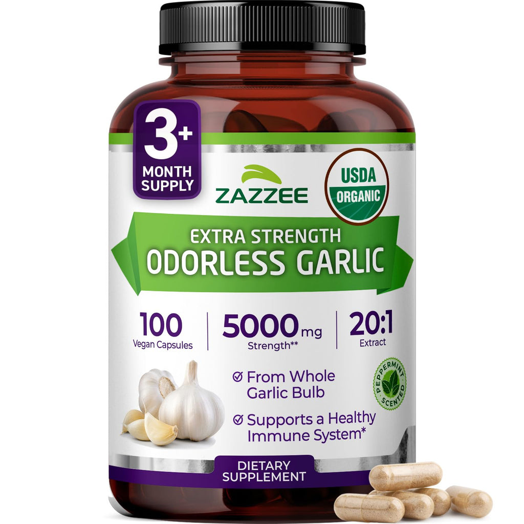 Odorless Garlic Extract 20:1 Capsules for Heart & Immune Support 5000mg