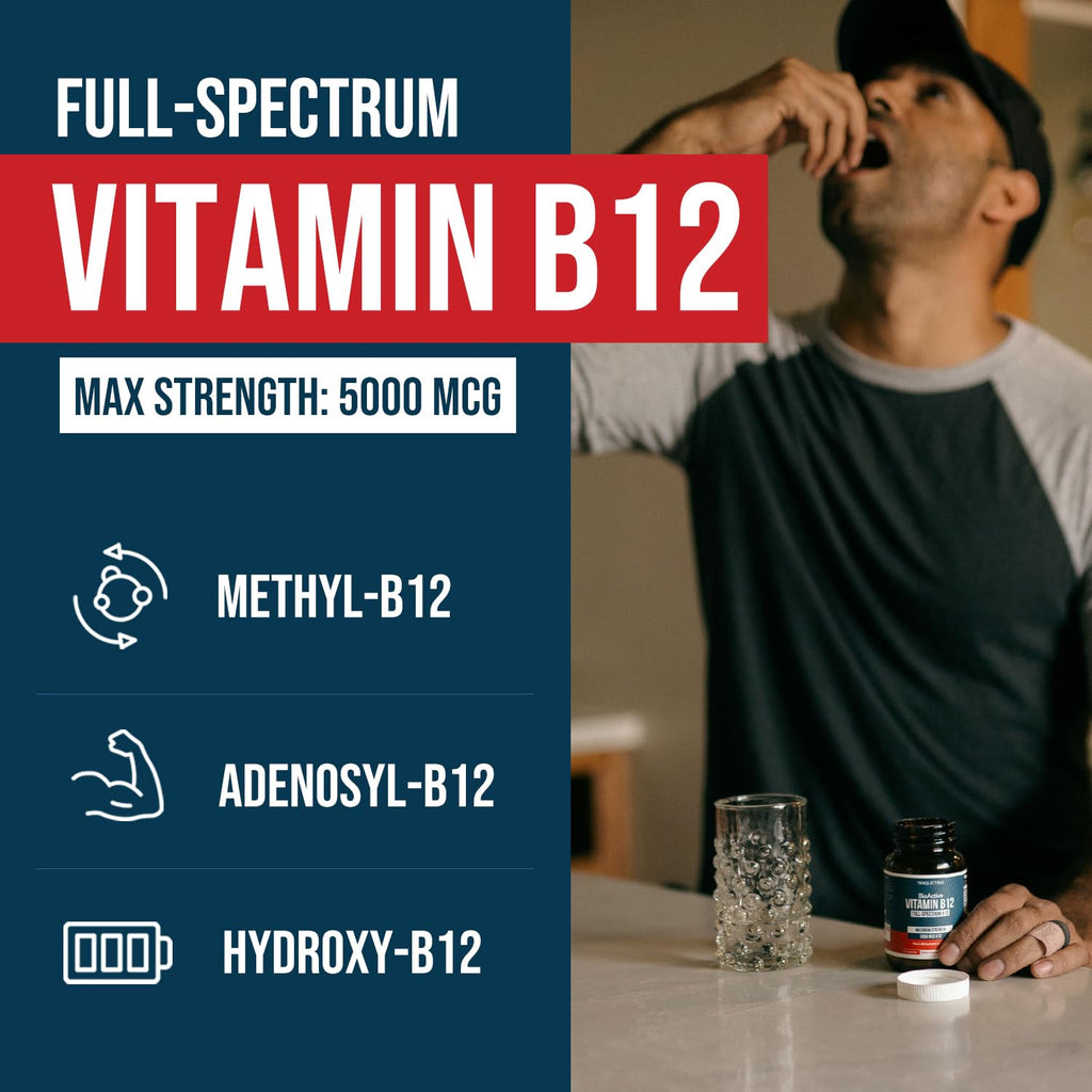 Vitamin B12 5000 mcg Complex with Methylfolate – Energy Support, 60 Ct