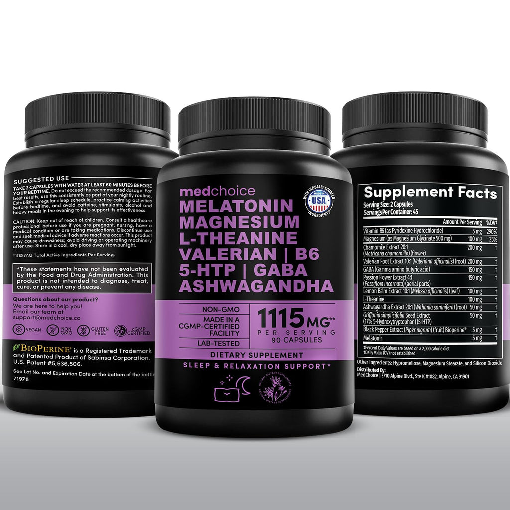 Melatonin Sleep Capsules with Magnesium, Ashwagandha & GABA 90 Count