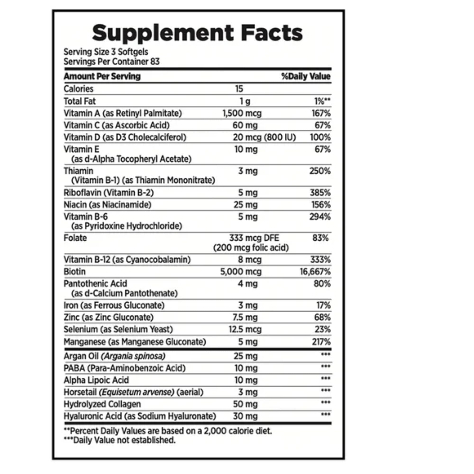Hair Skin Nails Vitamins Biotin 5000mcg 250 Tablets