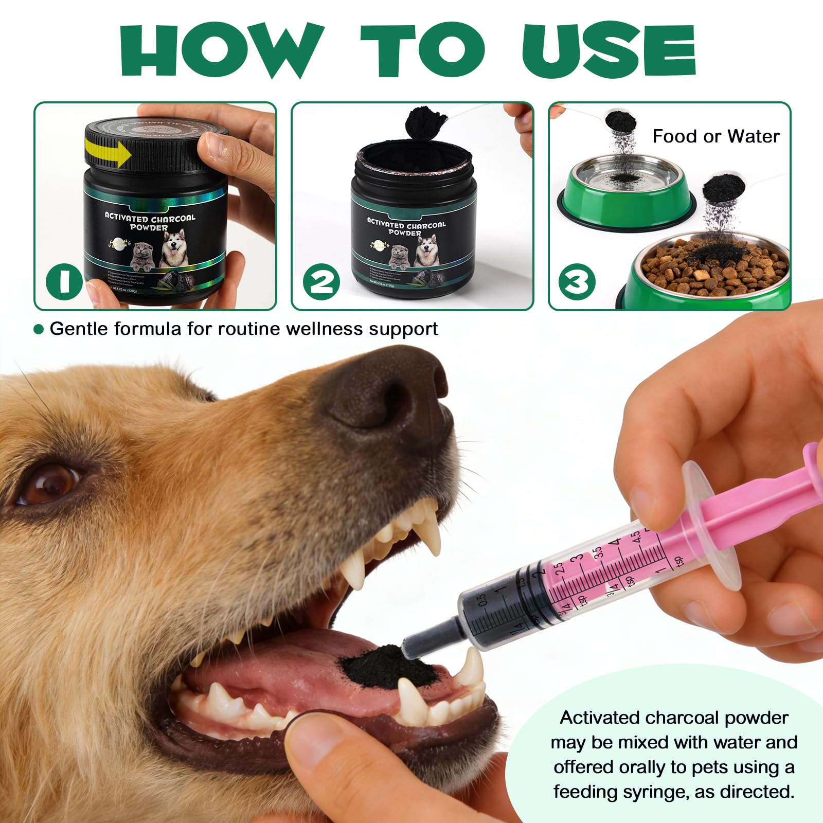 Activated Charcoal Powder for Dogs & Cats – Digestive Support 120g