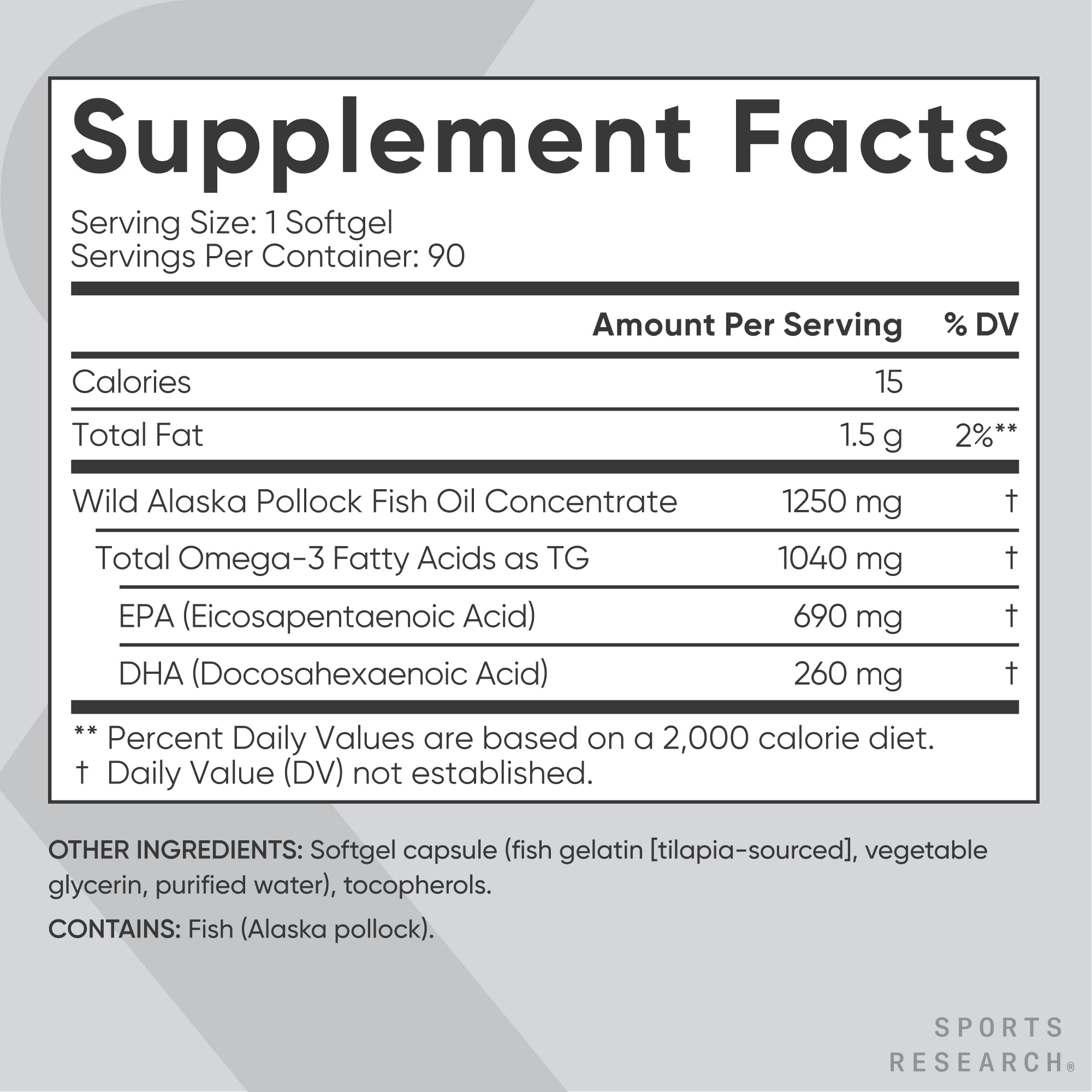 Omega-3 Fish Oil 1250mg – Triple Strength EPA & DHA, 90 Softgels