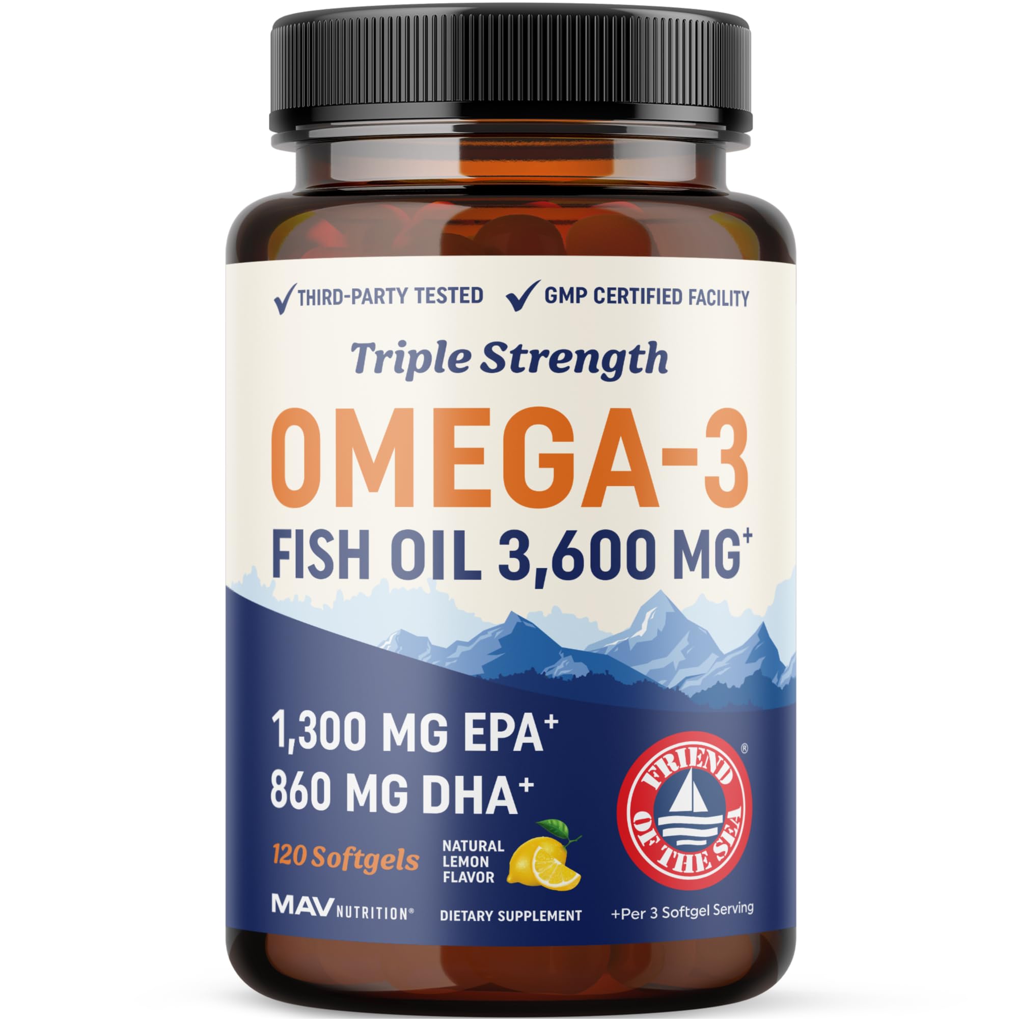 Omega-3 Fish Oil 3600mg High DHA EPA for Heart, Brain & Joint Support