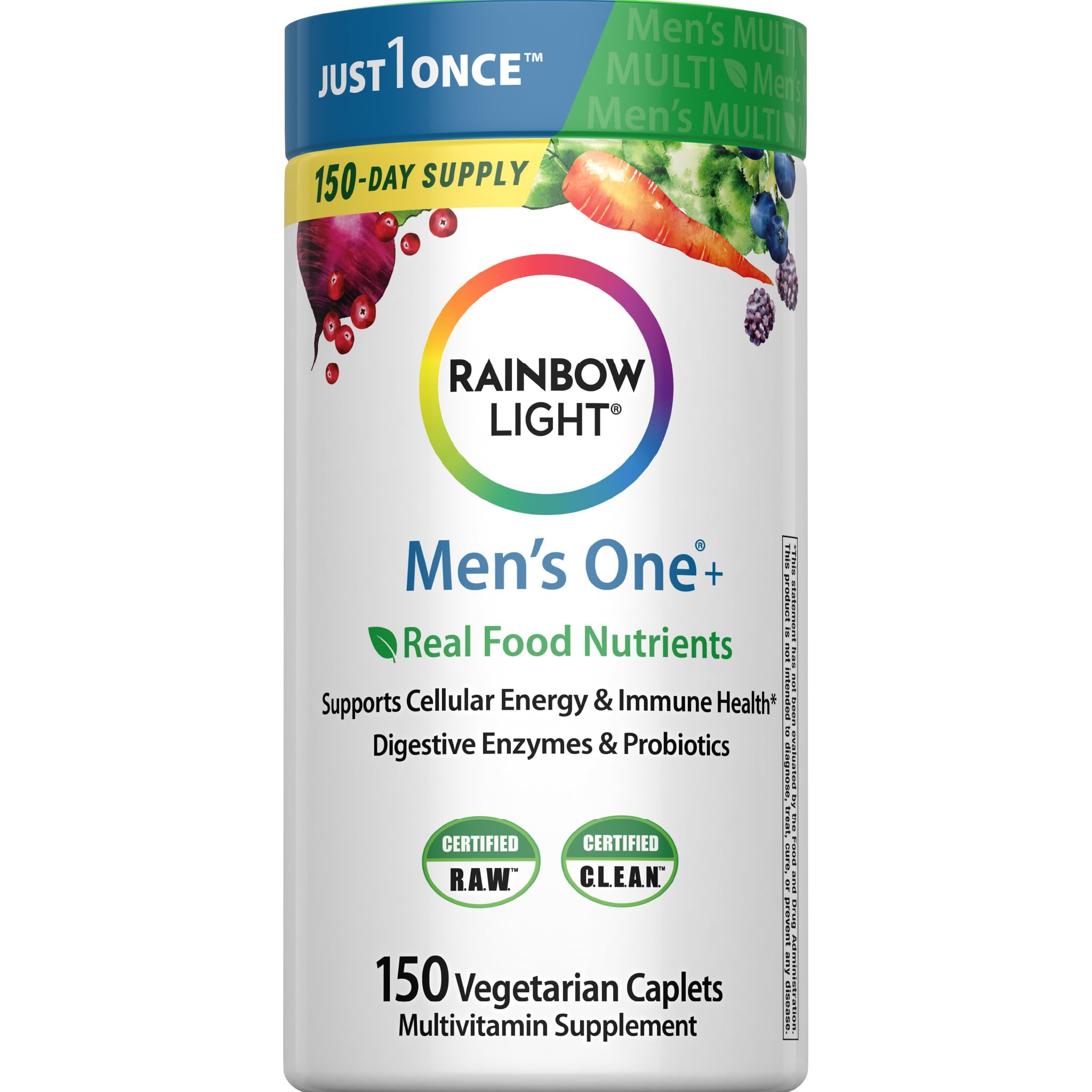 Men's Daily Multivitamin – Vitamins C, D & Zinc, Probiotics, Energy & Immune, 150 Caplets