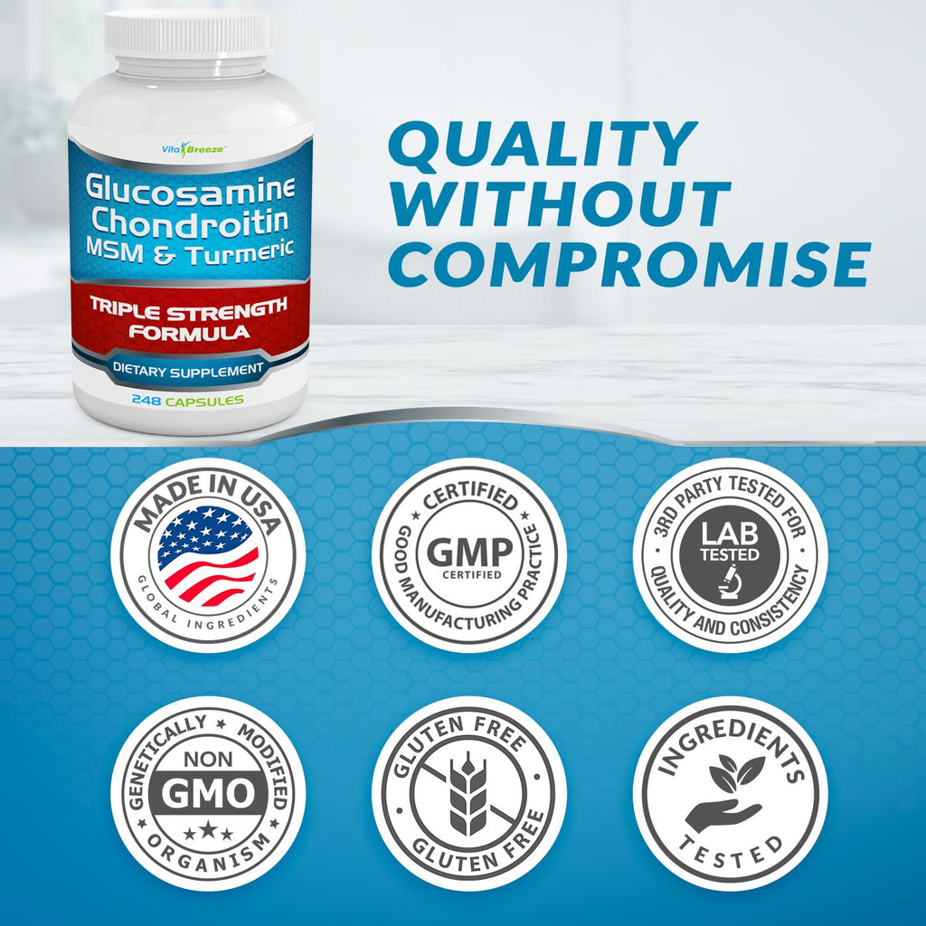 Glucosamine Chondroitin MSM & Turmeric Capsules for Joint Support 248 Ct
