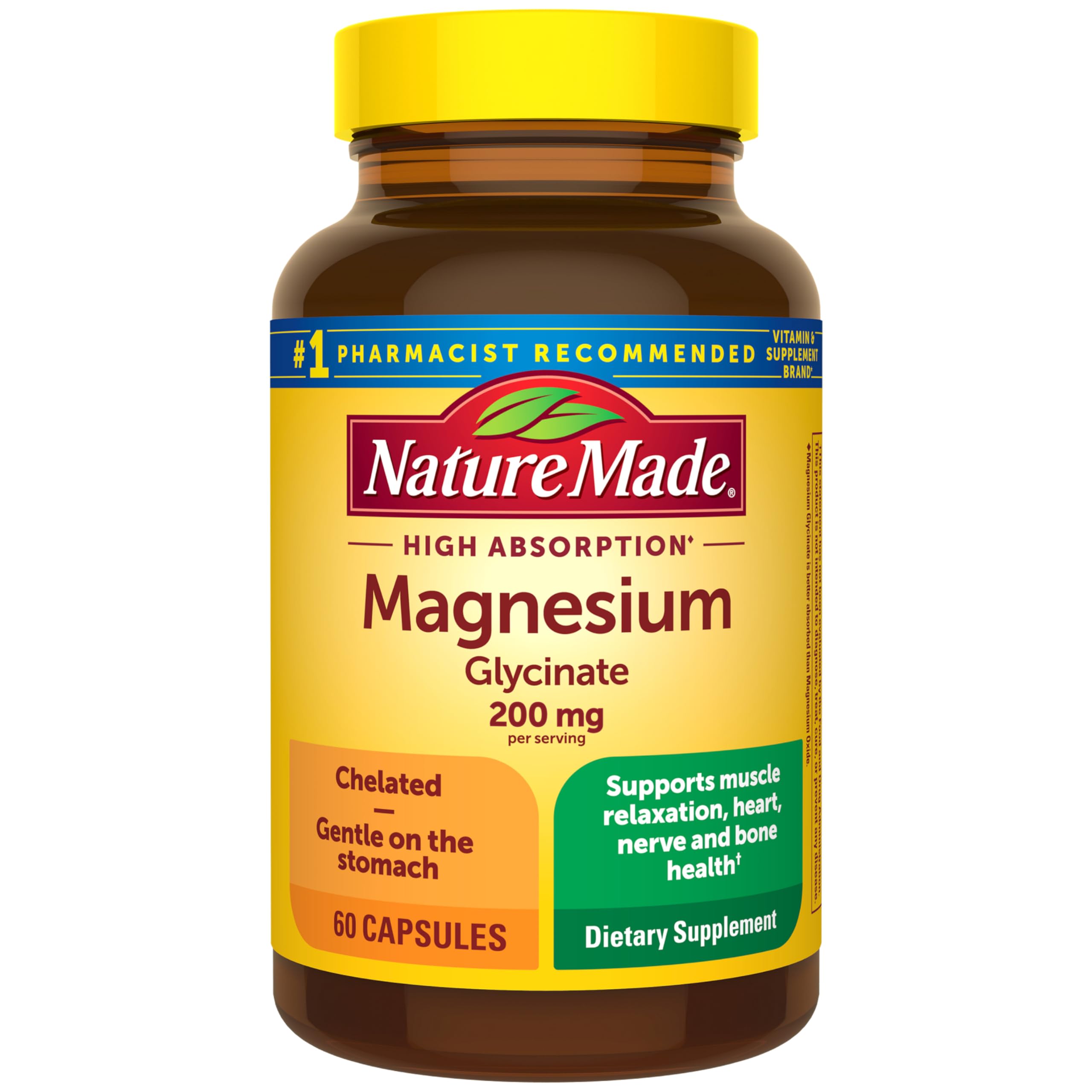 Magnesium Glycinate 200mg – Muscle, Nerve & Heart Support, 60 Caps