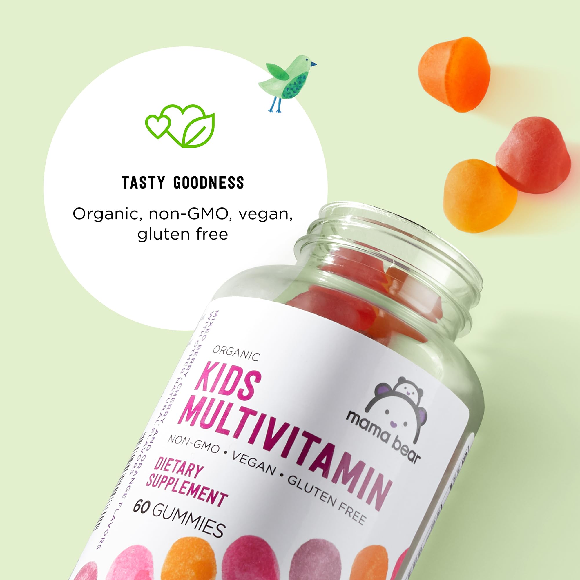 Kids Organic Multivitamin Gummies Berry Cherry Orange 60 Count