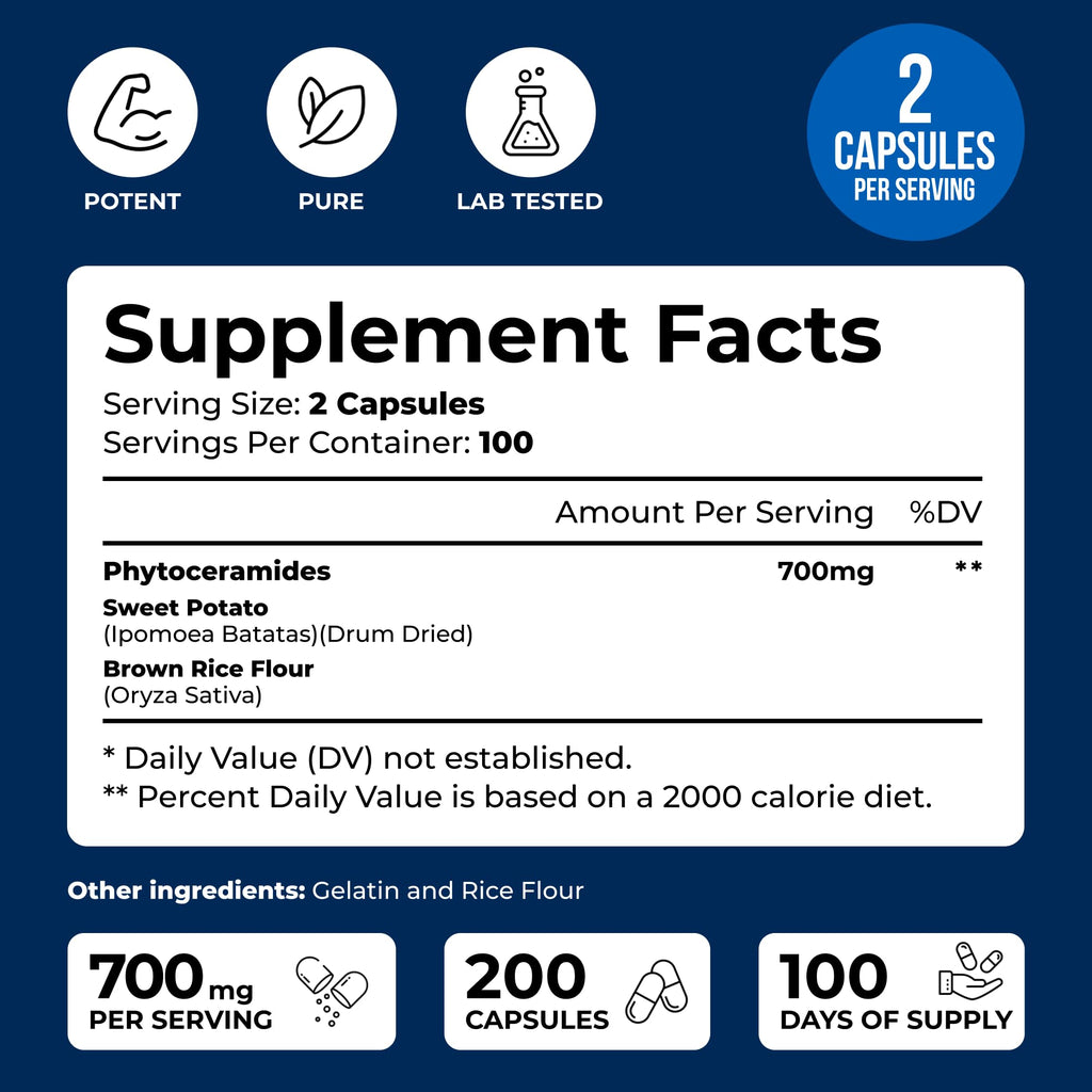 Phytoceramides 700mg Skin Hydration Repair 200 Capsules