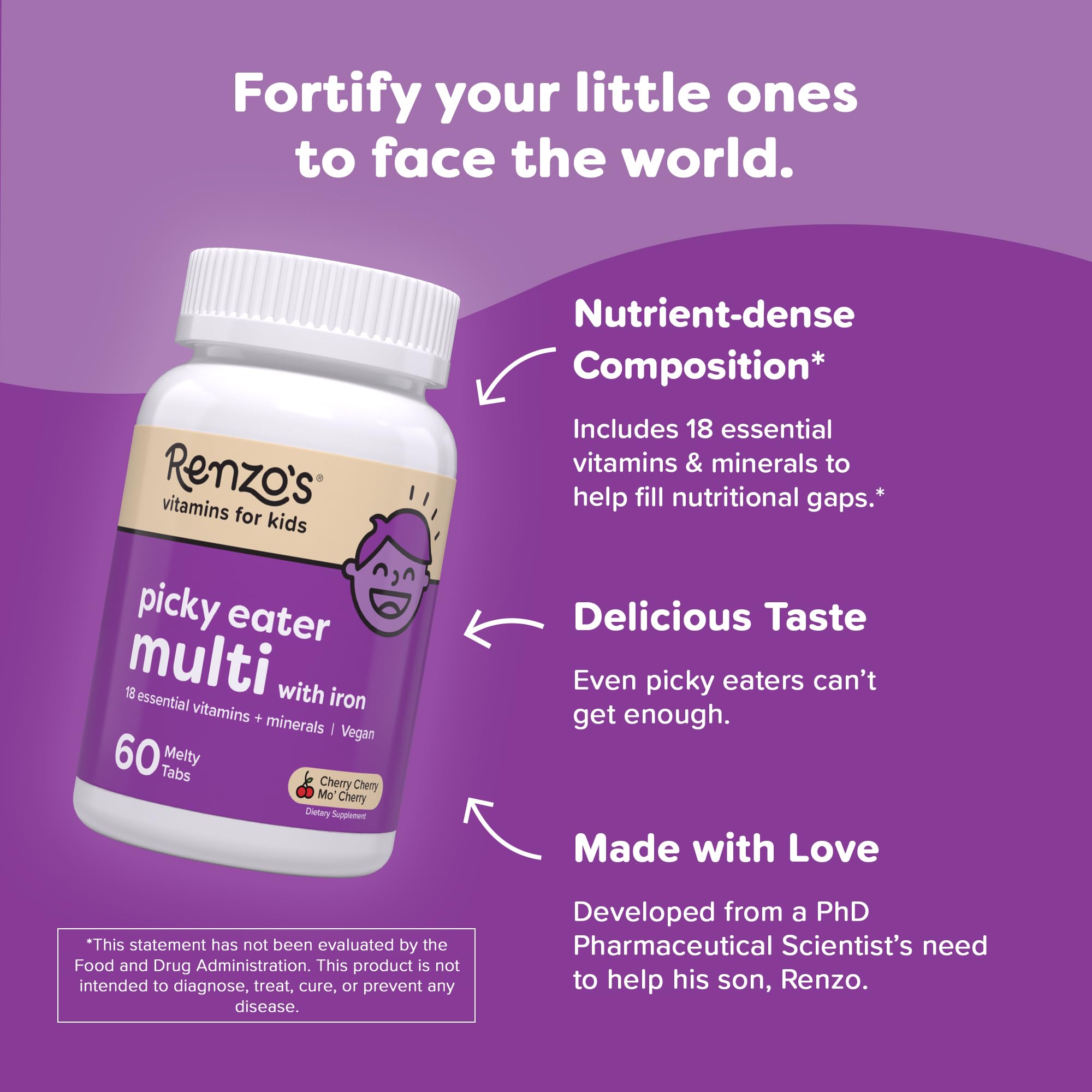 Kids Multivitamin with Iron Dissolvable Zinc Vitamin C 60 Count - Cherry