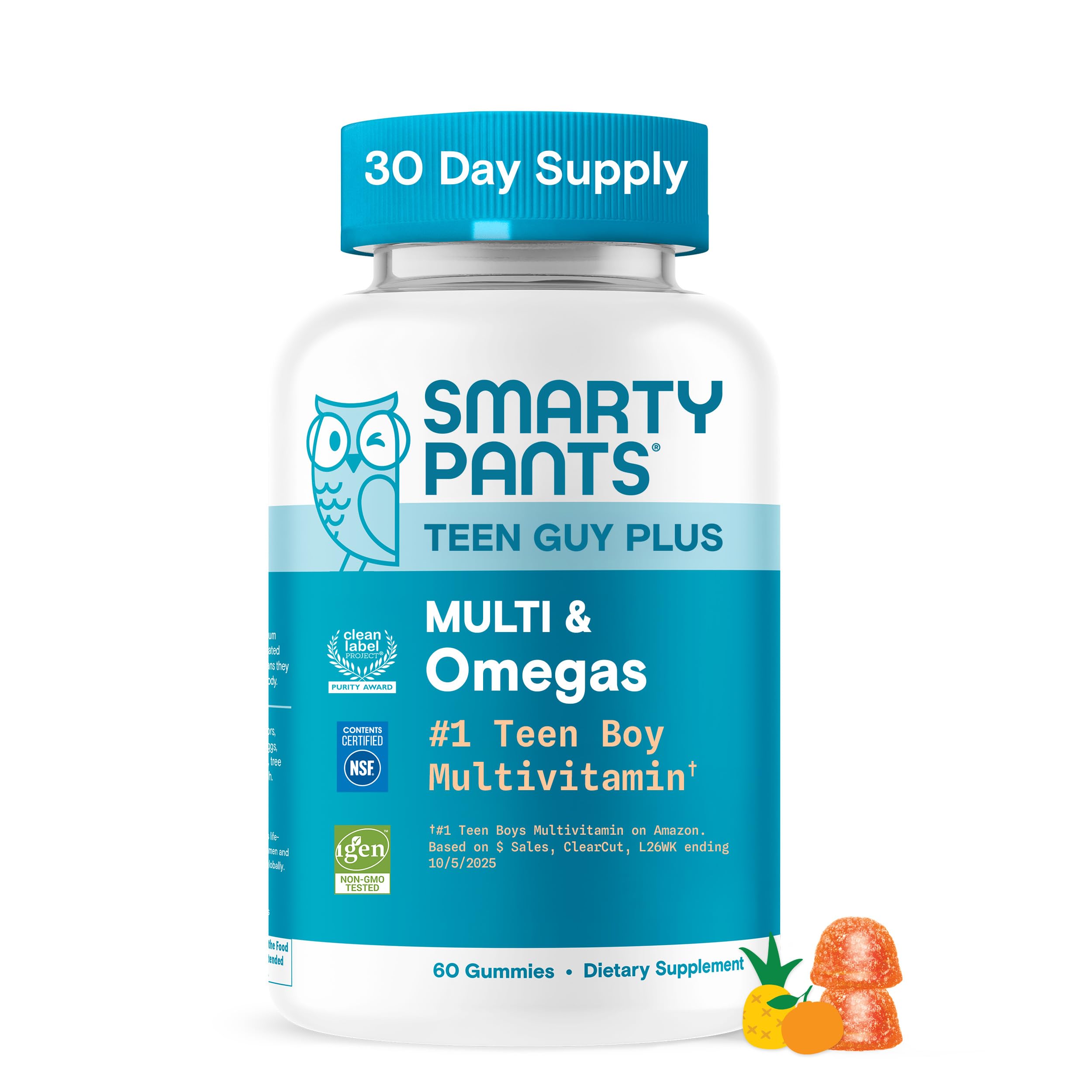 Teen Boys Multivitamin Gummies with Omega 3 DHA 60 Count