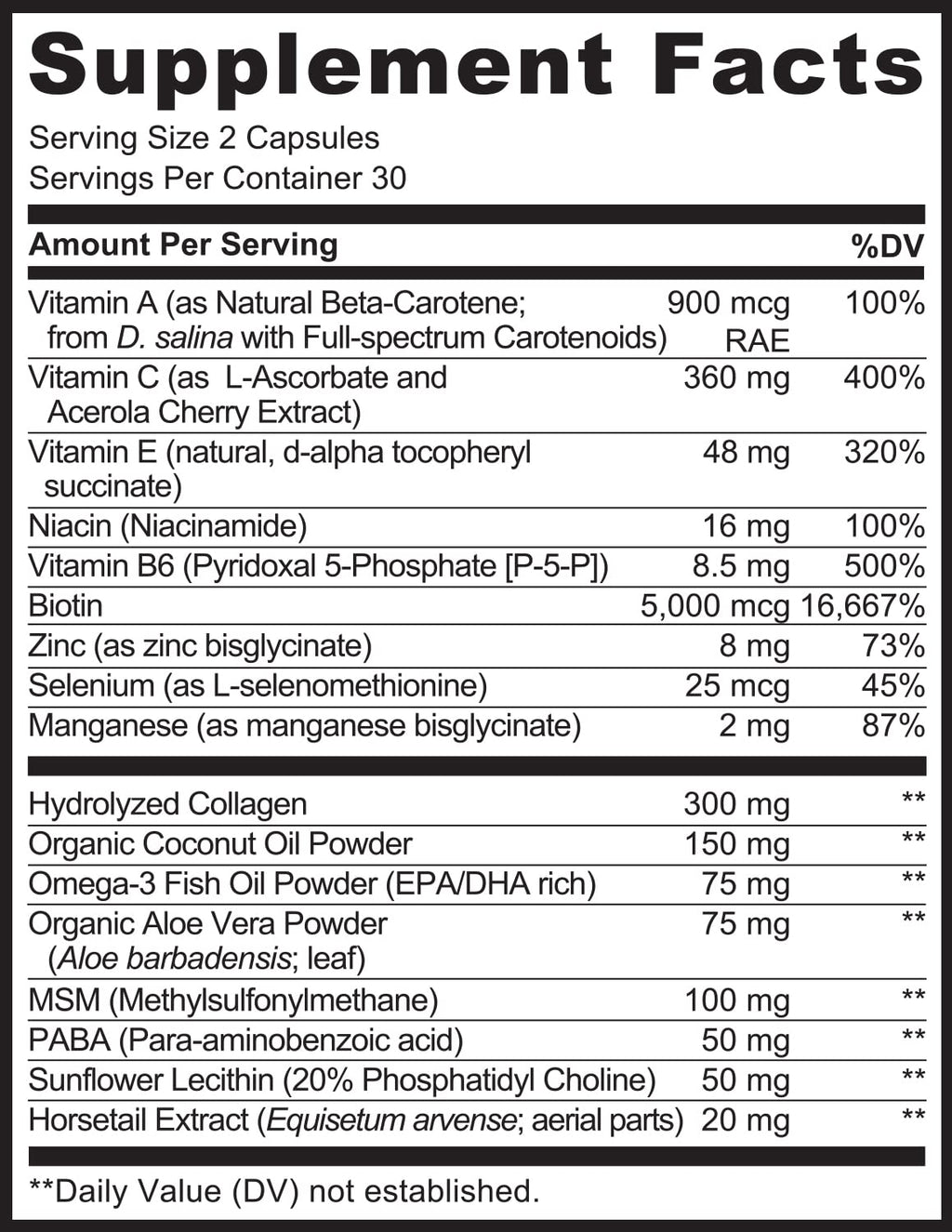 Hair Skin Nails Vitamins Biotin 5000mcg Collagen 60 Capsules