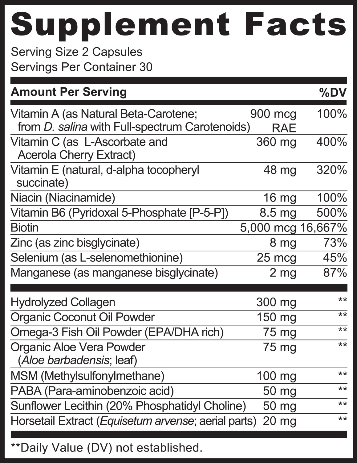 Hair Skin Nails Vitamins Biotin 5000mcg Collagen 60 Capsules