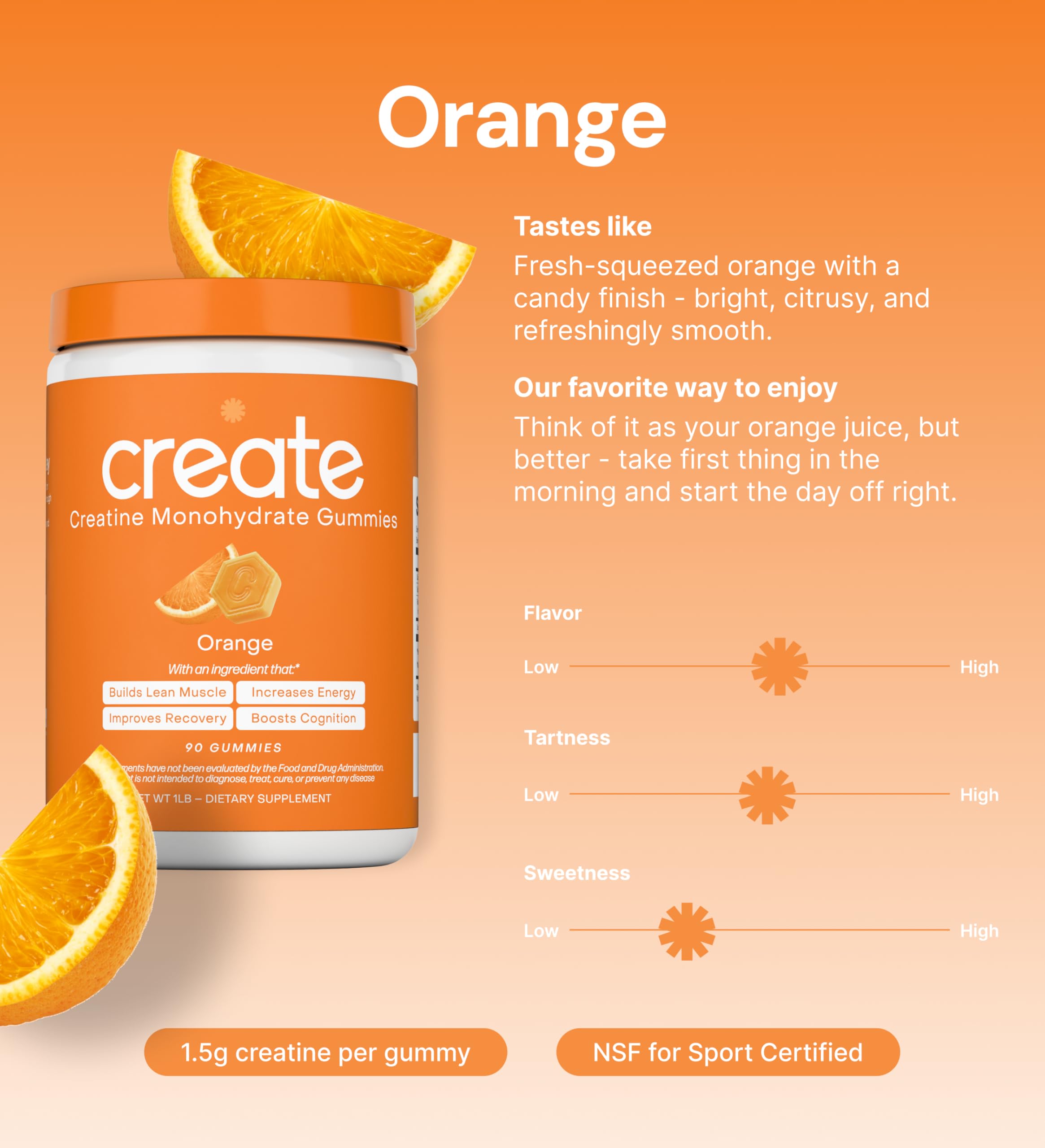 Orange Creatine Monohydrate Performance Gummies Vegan