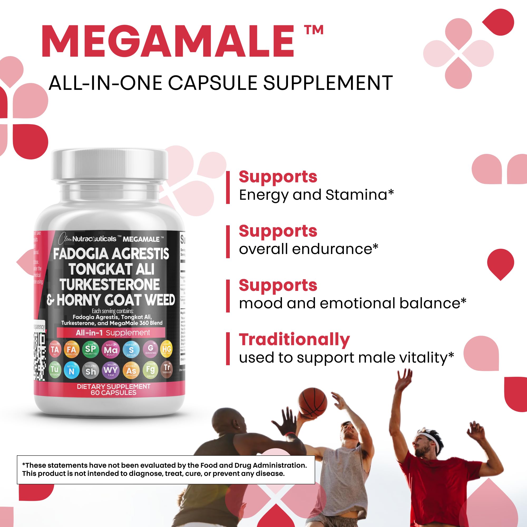 Testosterone Support Supplement with Tongkat Ali & Fadogia for Performance 60 Ct