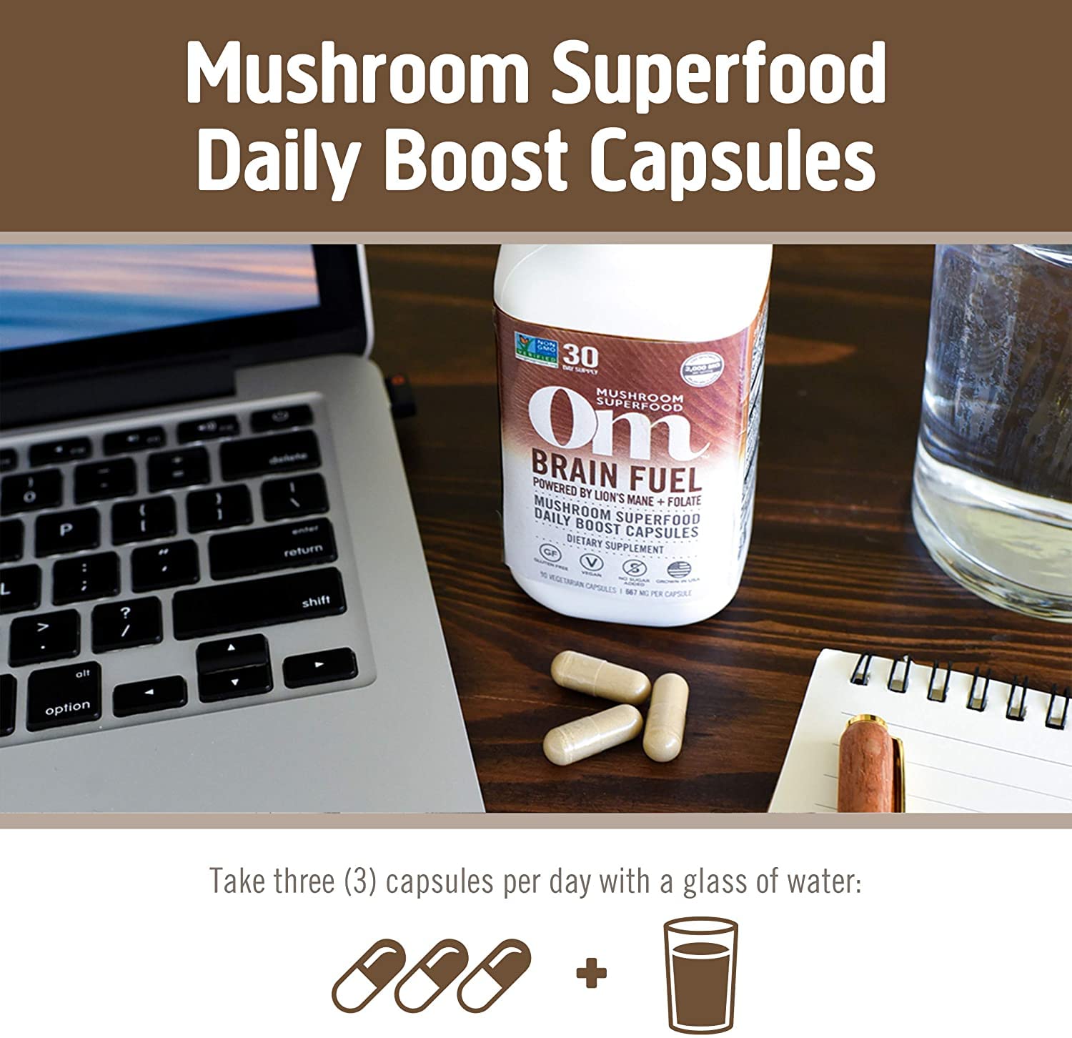 Mushroom Capsules with Lion’s Mane – Brain & Focus Support, 90 Ct