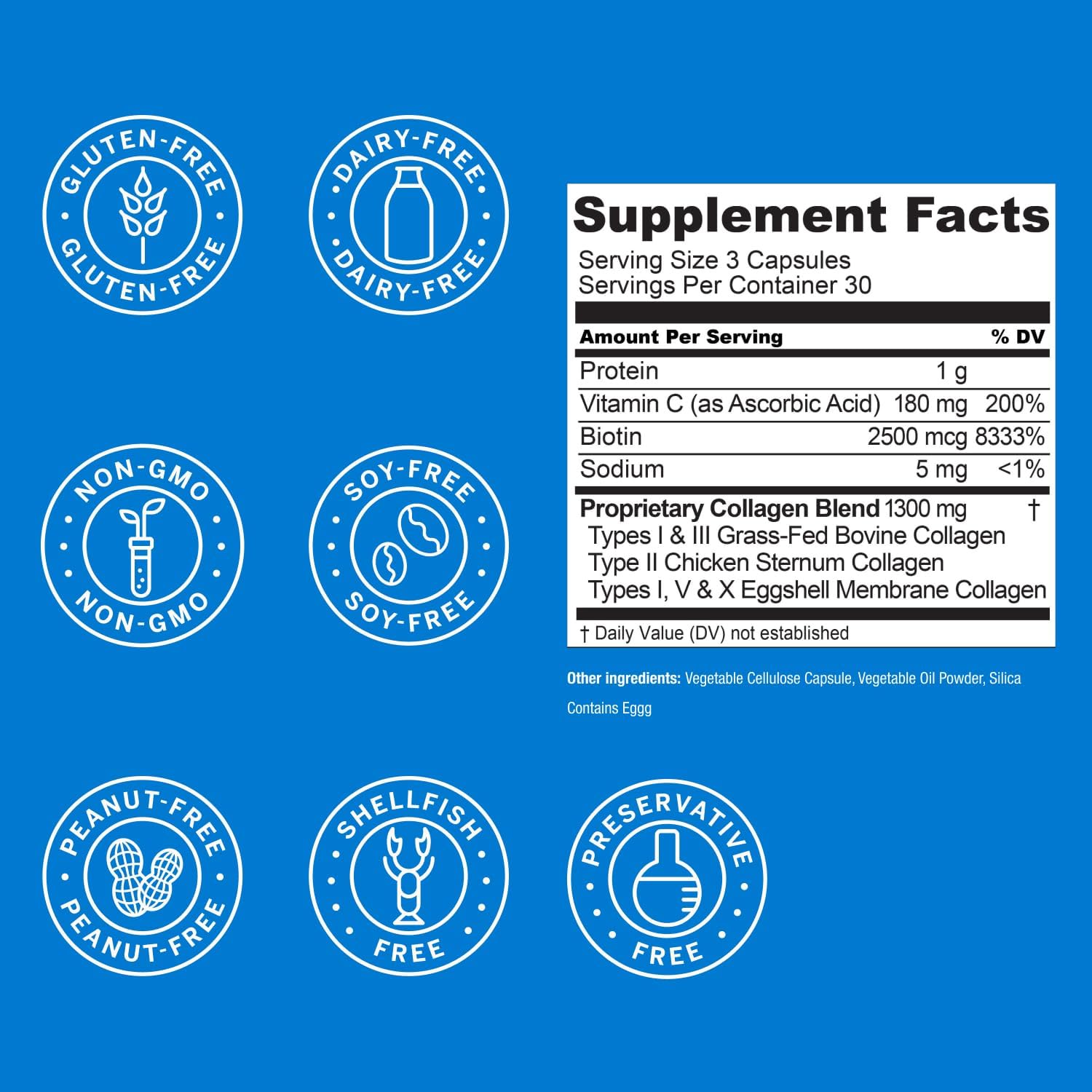 Multi Collagen Capsules Types I II III V X 90 Count