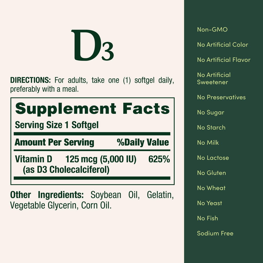 Vitamin D3 5000 IU Softgels – Immune Support, 240 Ct