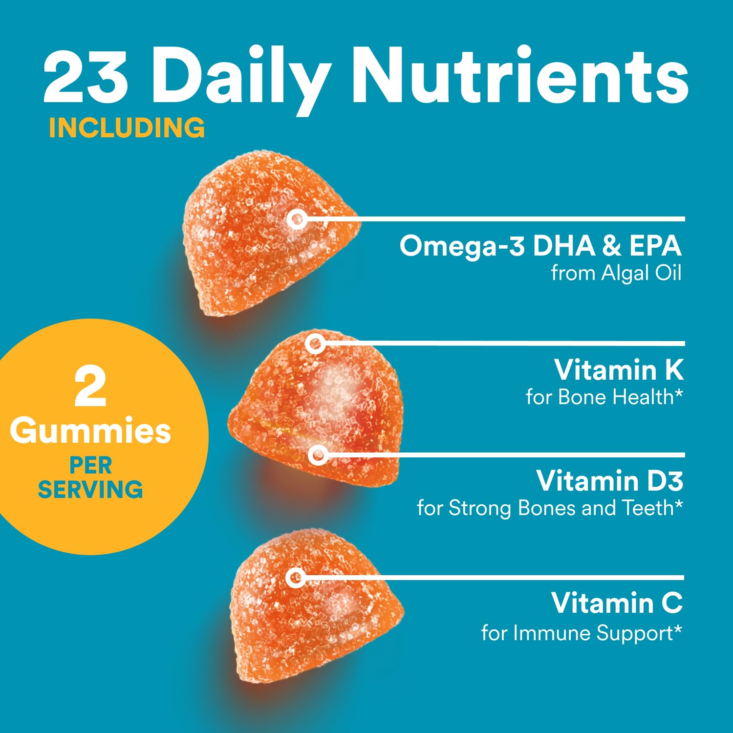 Teen Boys Multivitamin Gummies with Omega 3 DHA 60 Count