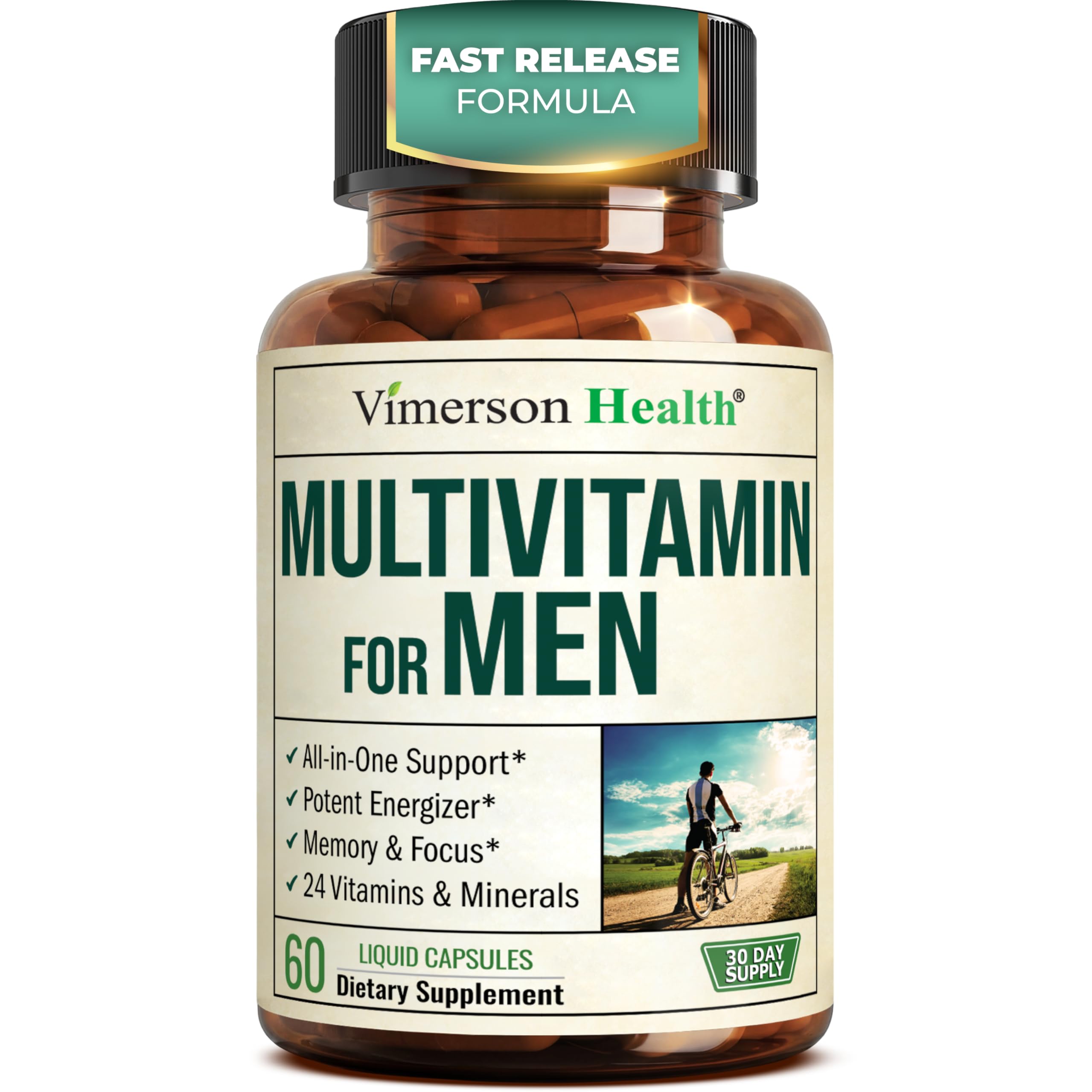 Men’s Multivitamin Liquid Capsules Energy Support 60 Count