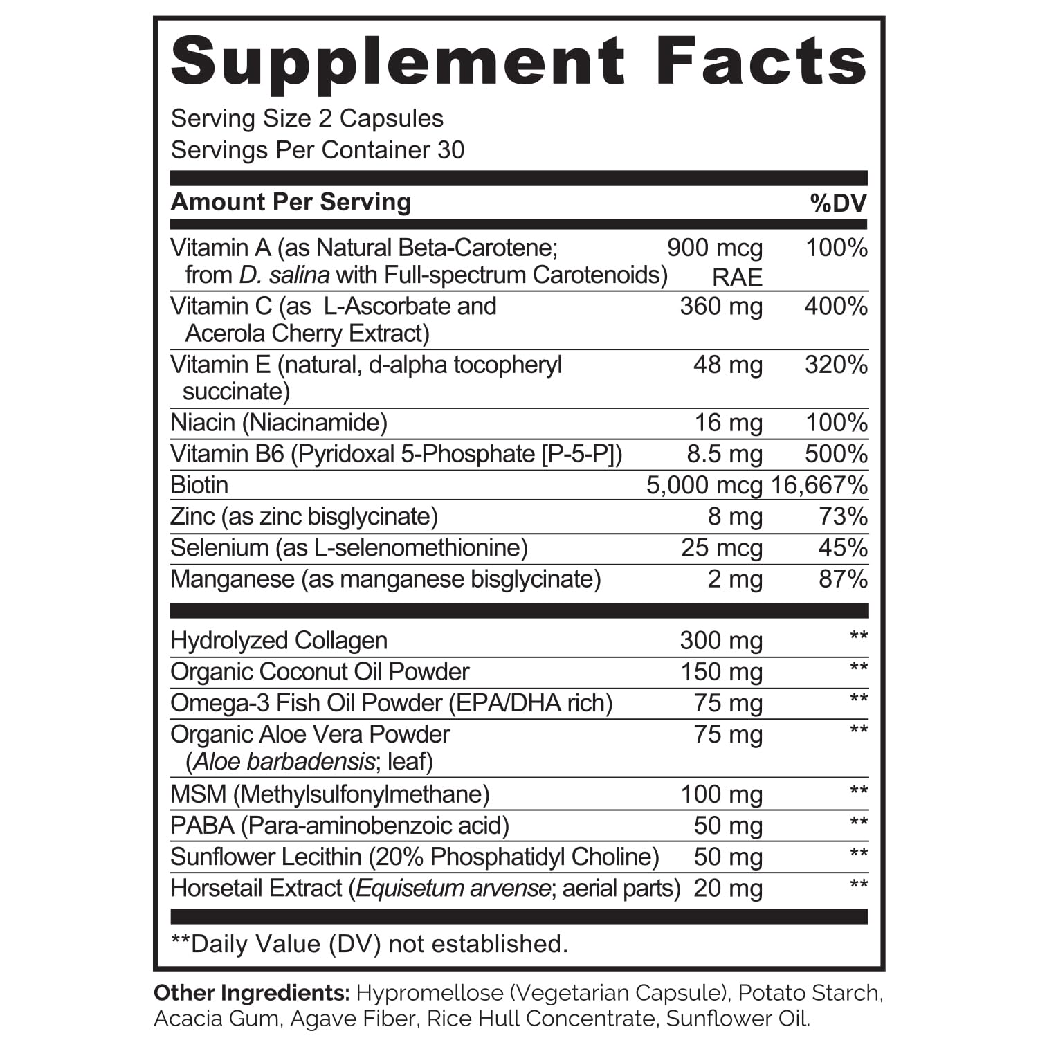 Hair Skin Nails Vitamins Biotin 5000mcg Collagen 60 Capsules