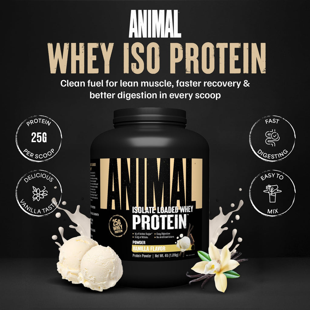 Whey Isolate Protein Powder | Vanilla | 4 lbs | 25g Protein, Digestive Enzymes | Pre & Post Workout