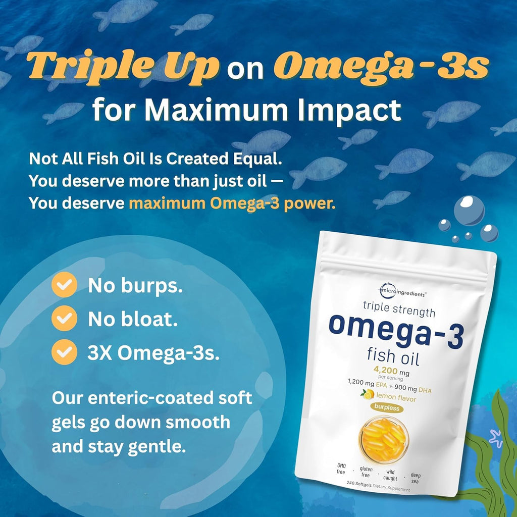 Omega-3 Fish Oil 4200mg Triple Strength EPA DHA Softgels for Heart Support