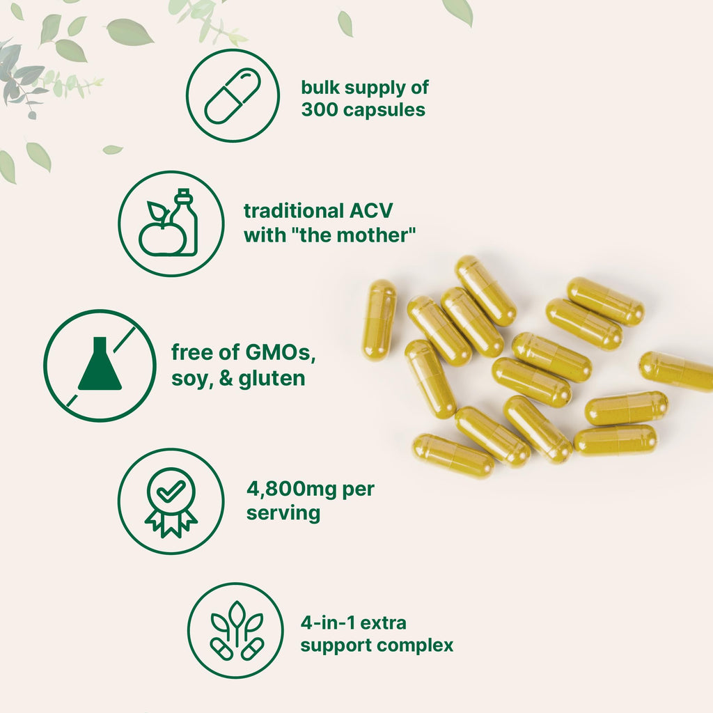 Apple Cider Vinegar Capsules 4800mg for Digestion, Appetite & Immune Support 300 Ct