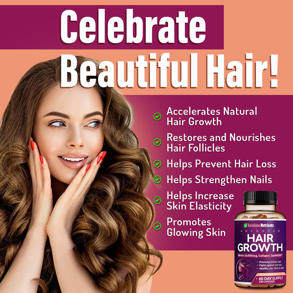 Hair Growth Vitamins Biotin 10000mcg Collagen MSM 60 Day Supply