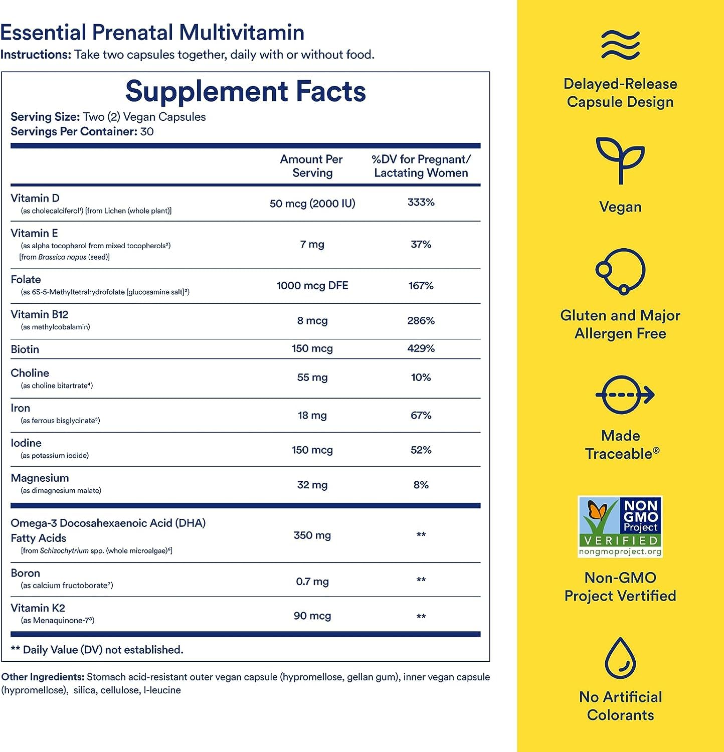 Prenatal Multivitamin DHA Folate Choline Iron 60 Capsules