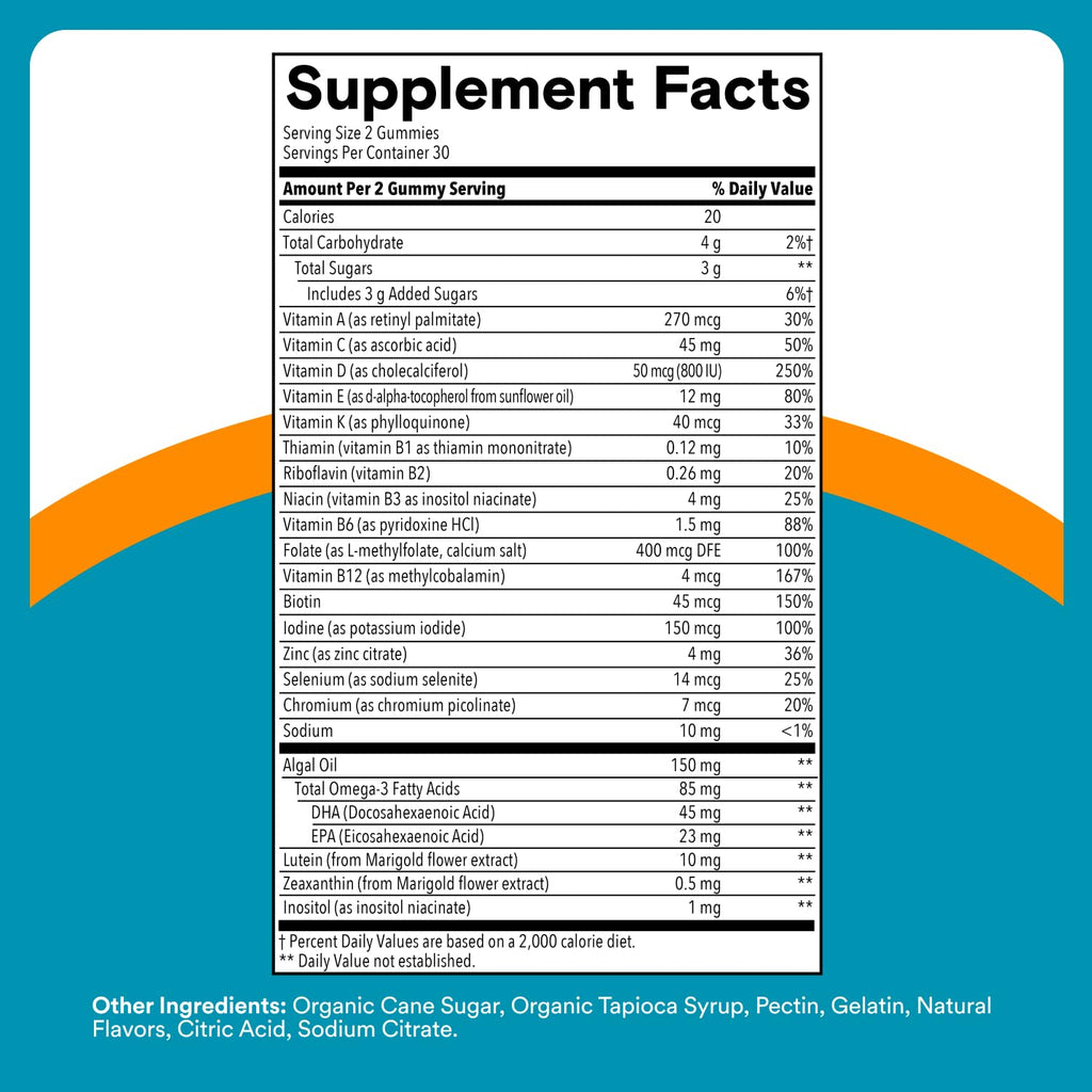 Teen Boys Multivitamin Gummies with Omega 3 DHA 60 Count