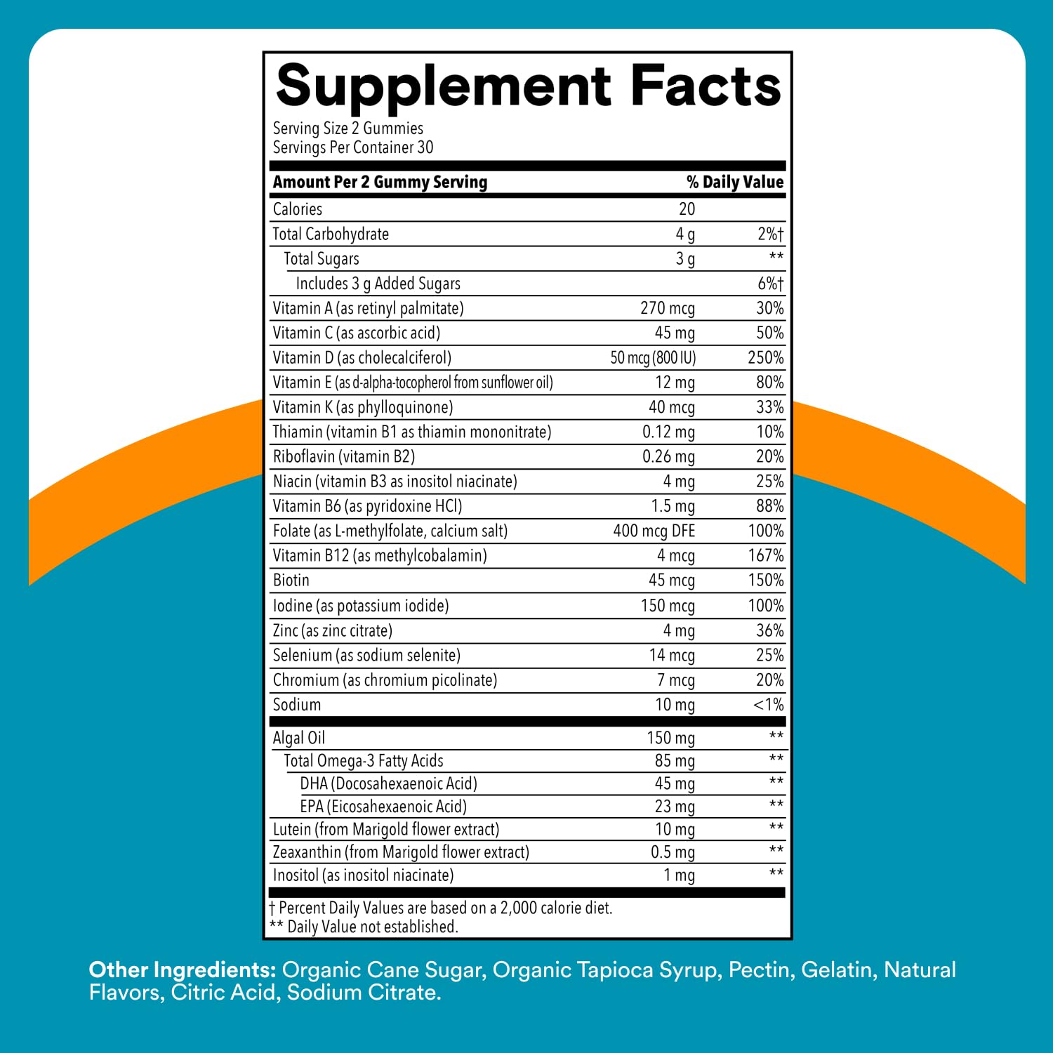 Teen Boys Multivitamin Gummies with Omega 3 DHA 60 Count
