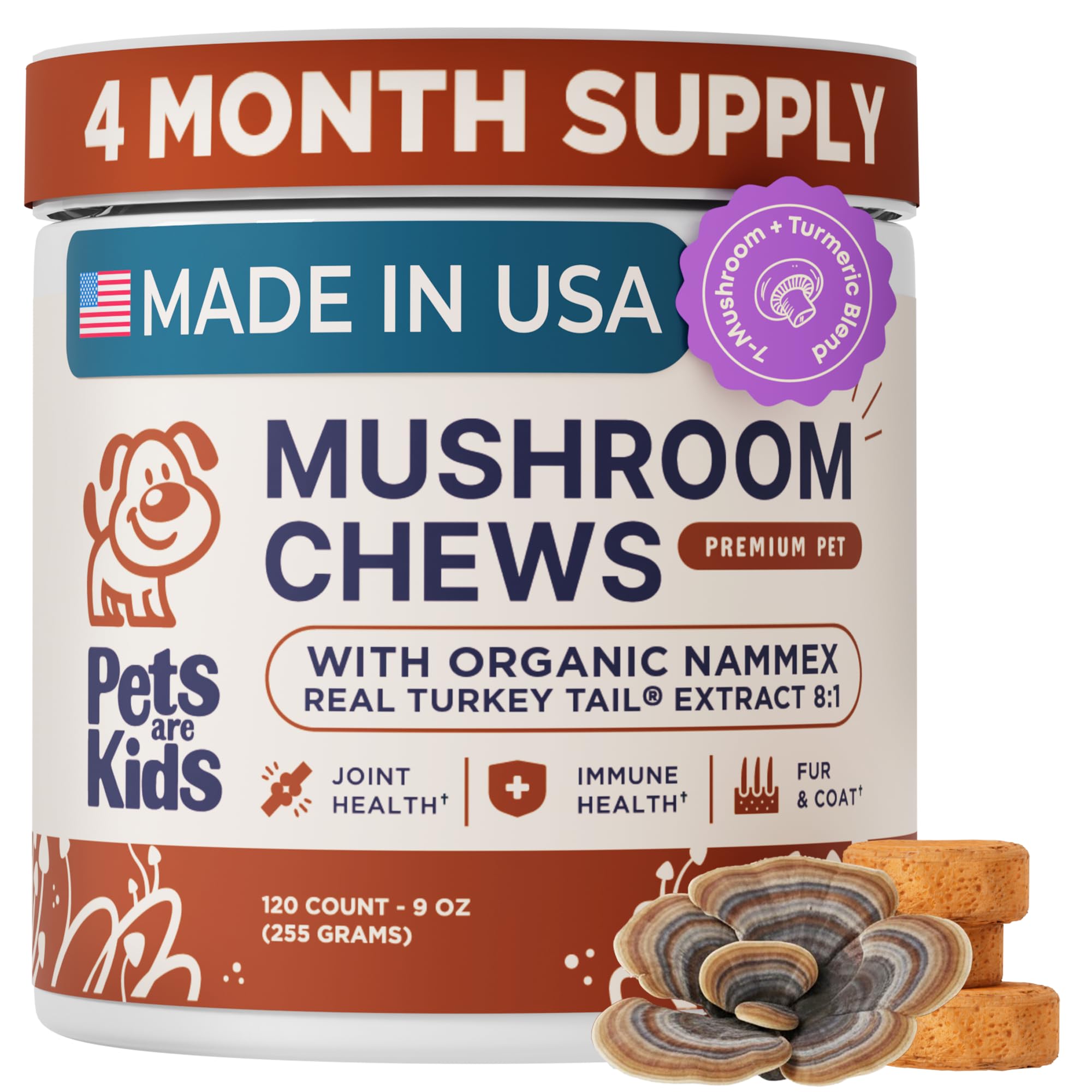 Turkey Tail Mushroom Chews for Dogs – Immunity & Joint Support 120ct
