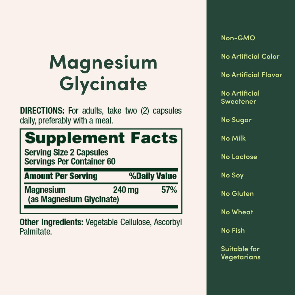 Magnesium Glycinate 240mg – Muscle & Sleep Support, 120 Capsules