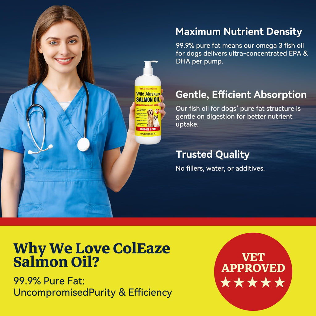 Wild Alaskan Salmon Oil for Dogs & Cats – Omega-3 EPA & DHA 32oz