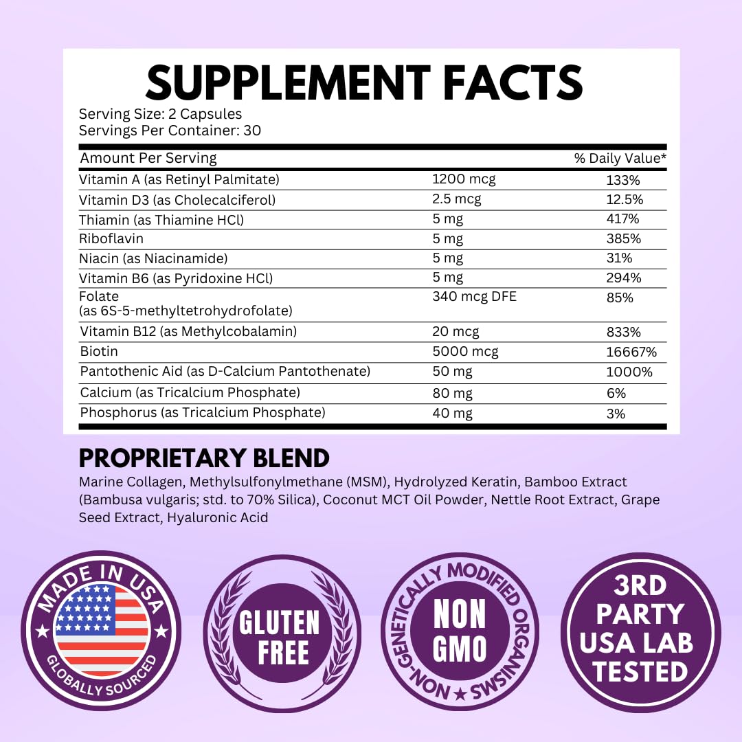 Biotin 25000mcg Hair Growth Collagen Keratin 60 Capsules