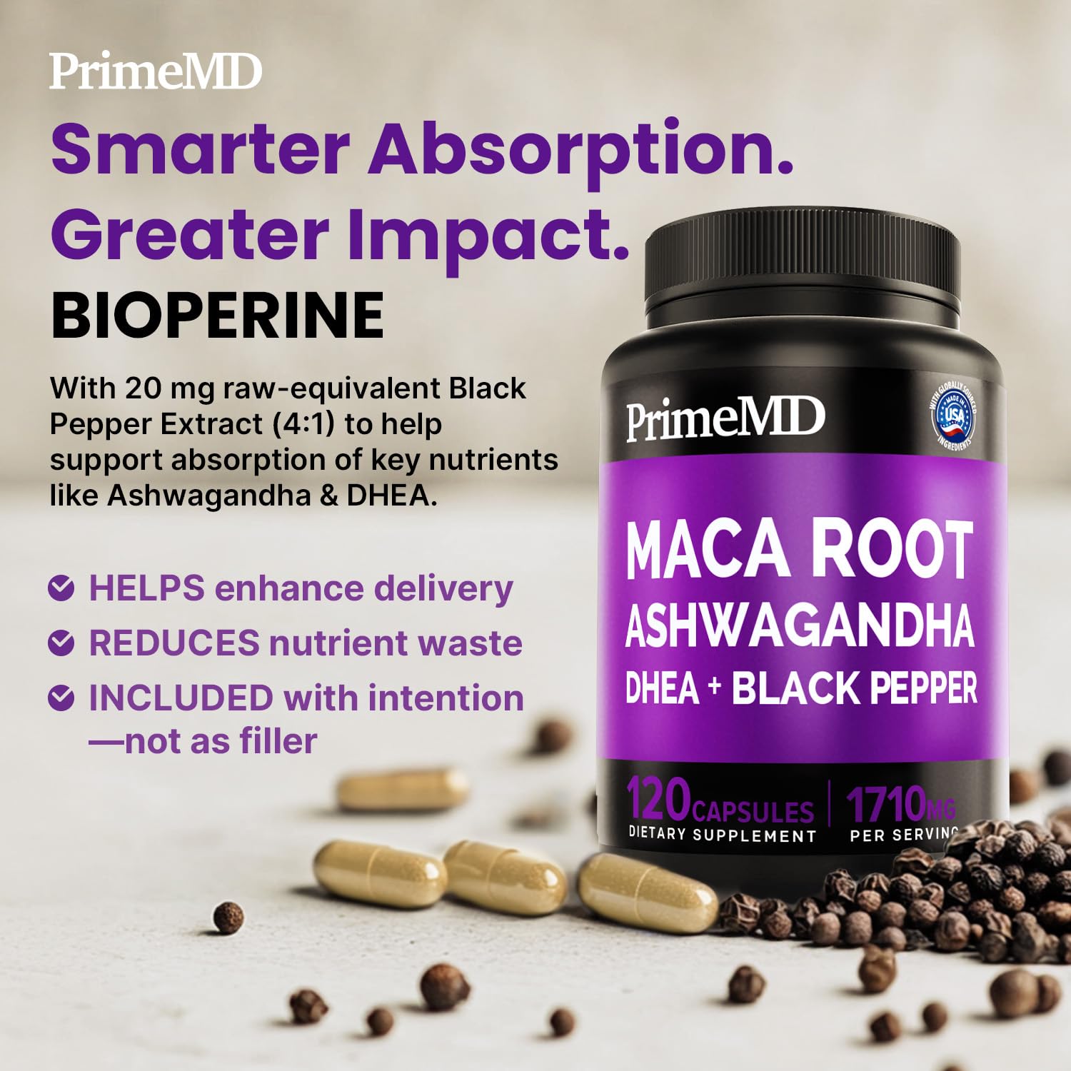 Maca Root & Ashwagandha Capsules for Energy, Mood & Hormone Support 120 Ct