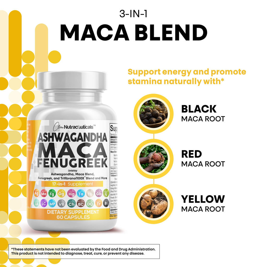 Ashwagandha Maca Fenugreek & Tongkat Ali Capsules for Stress, Mood & Hormone Support