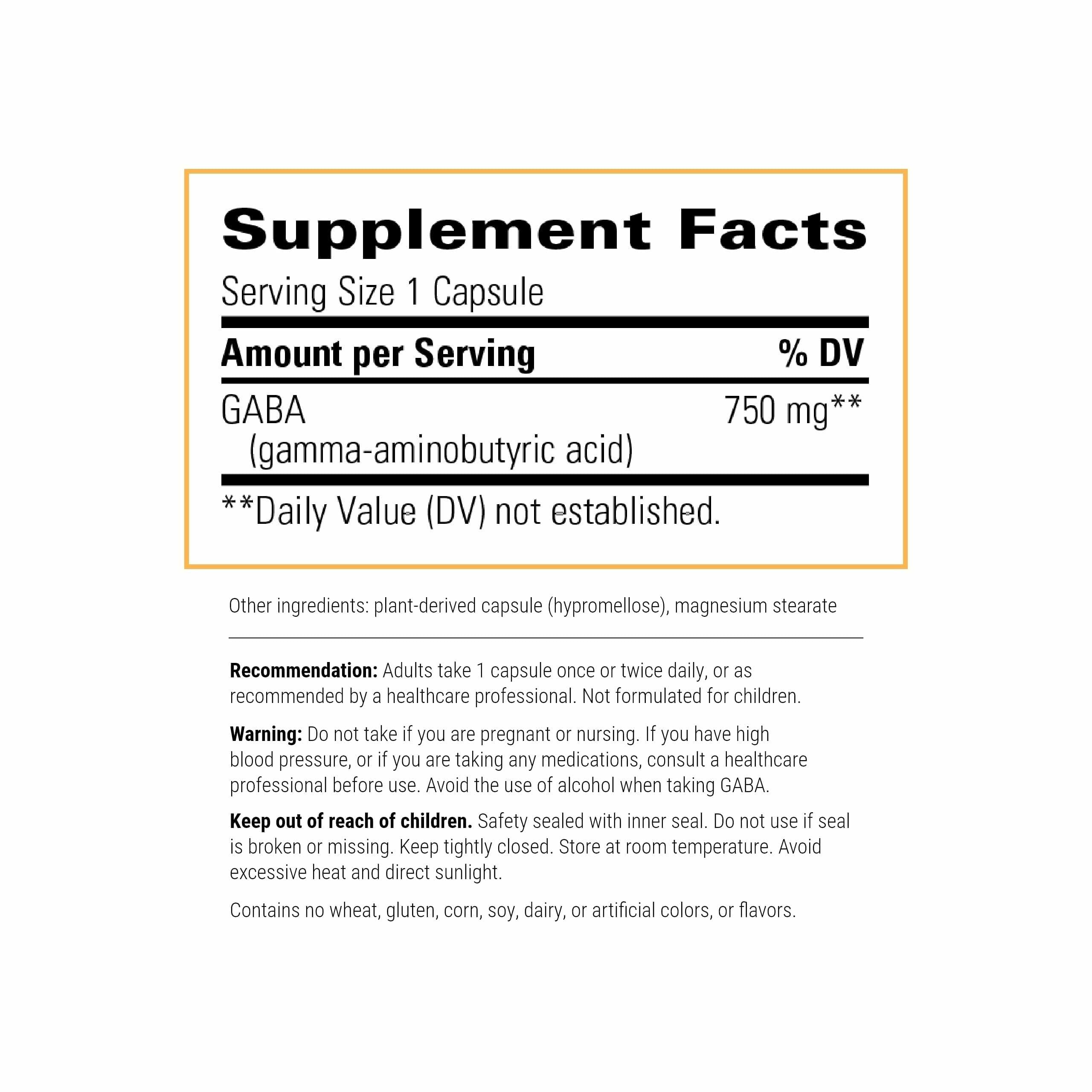 GABA Supplement – Brain & Neuro Support, 60 Capsules