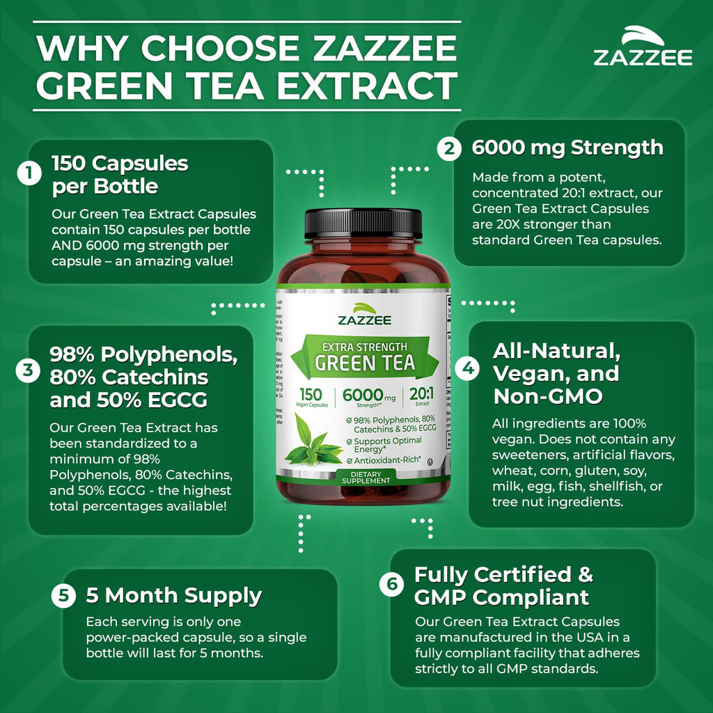 Green Tea Extract 6000mg 20:1 – 50% EGCG, 150 Capsules