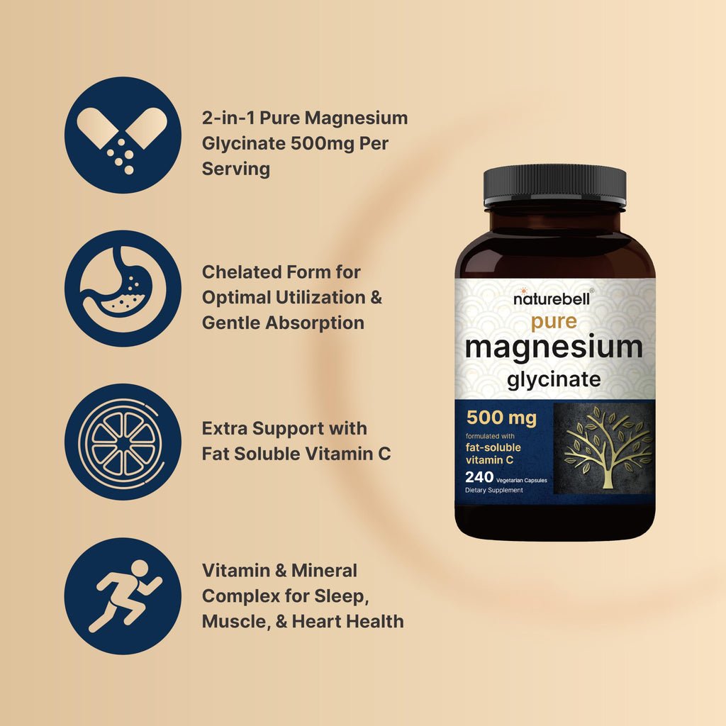 Magnesium Glycinate 500mg – High Absorption, 240 Capsules