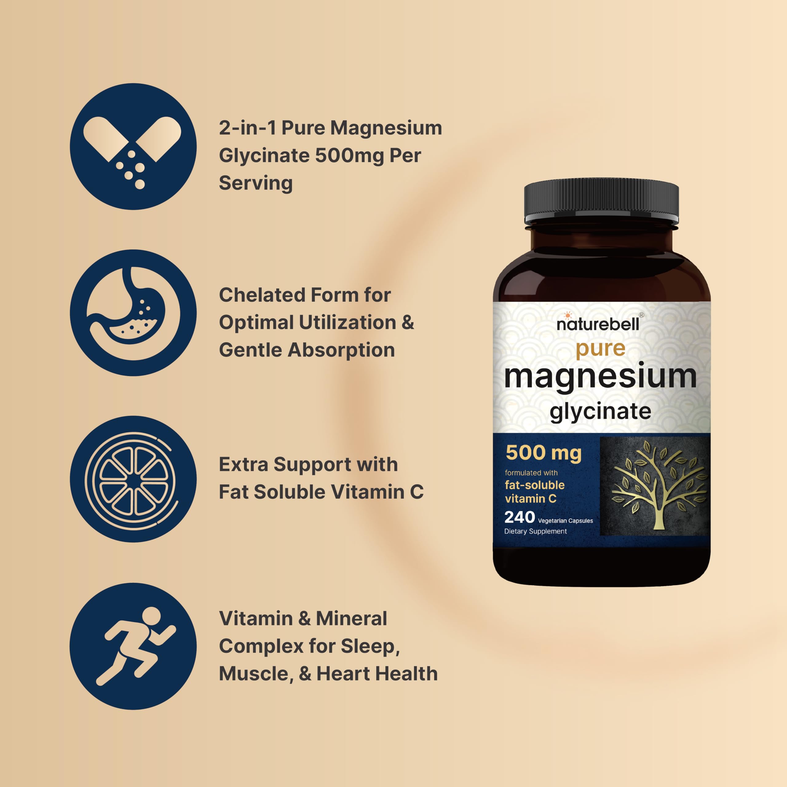 Magnesium Glycinate 500mg – High Absorption, 240 Capsules