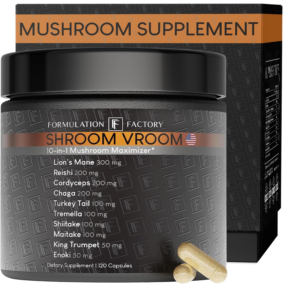 10-in-1 Mushroom Complex Capsules with Lion’s Mane – Focus & Energy, 120 Ct