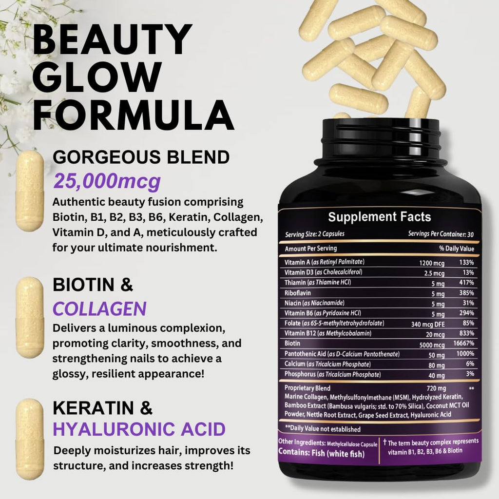 Biotin 25000mcg Hair Growth Collagen Keratin 60 Capsules