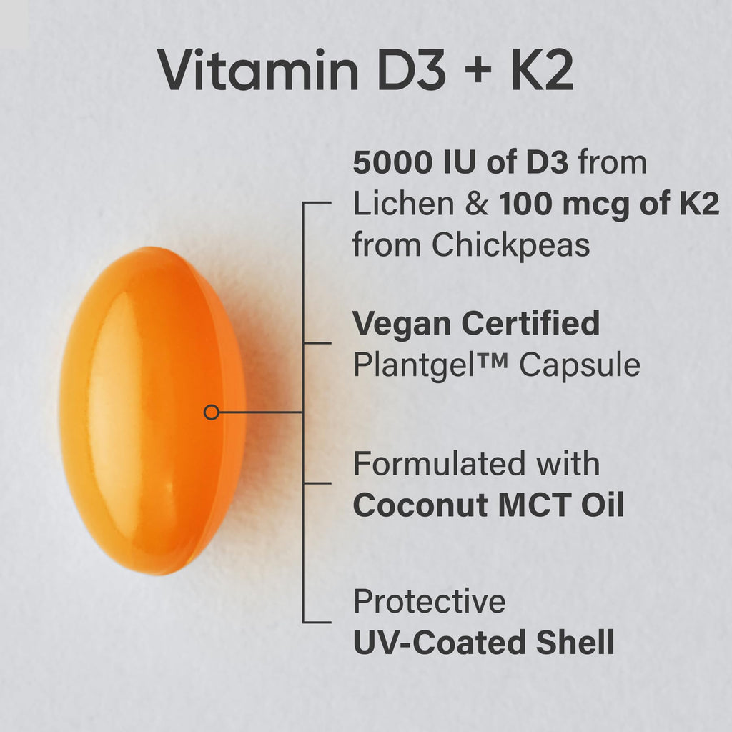 Vitamin D3 5000 IU + K2 MK-7 with Coconut Oil – 60 Softgels