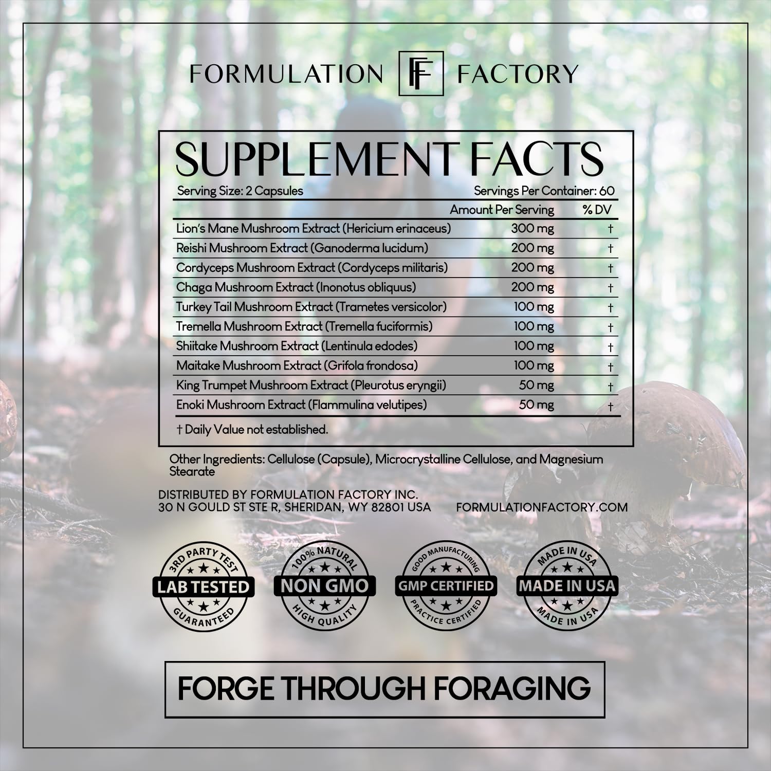 10-in-1 Mushroom Complex Capsules with Lion’s Mane – Focus & Energy, 120 Ct