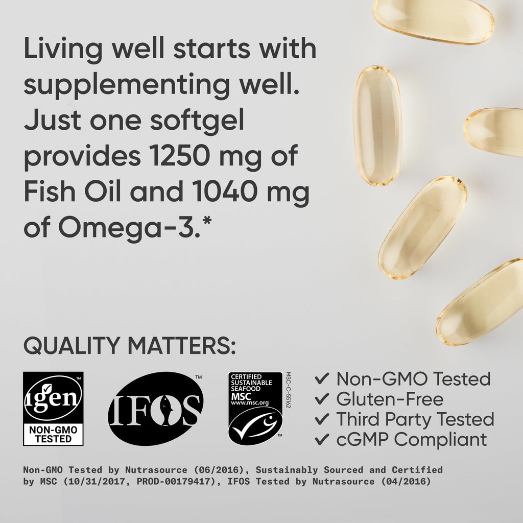 Omega-3 Fish Oil 1250mg – Triple Strength EPA & DHA, 90 Softgels