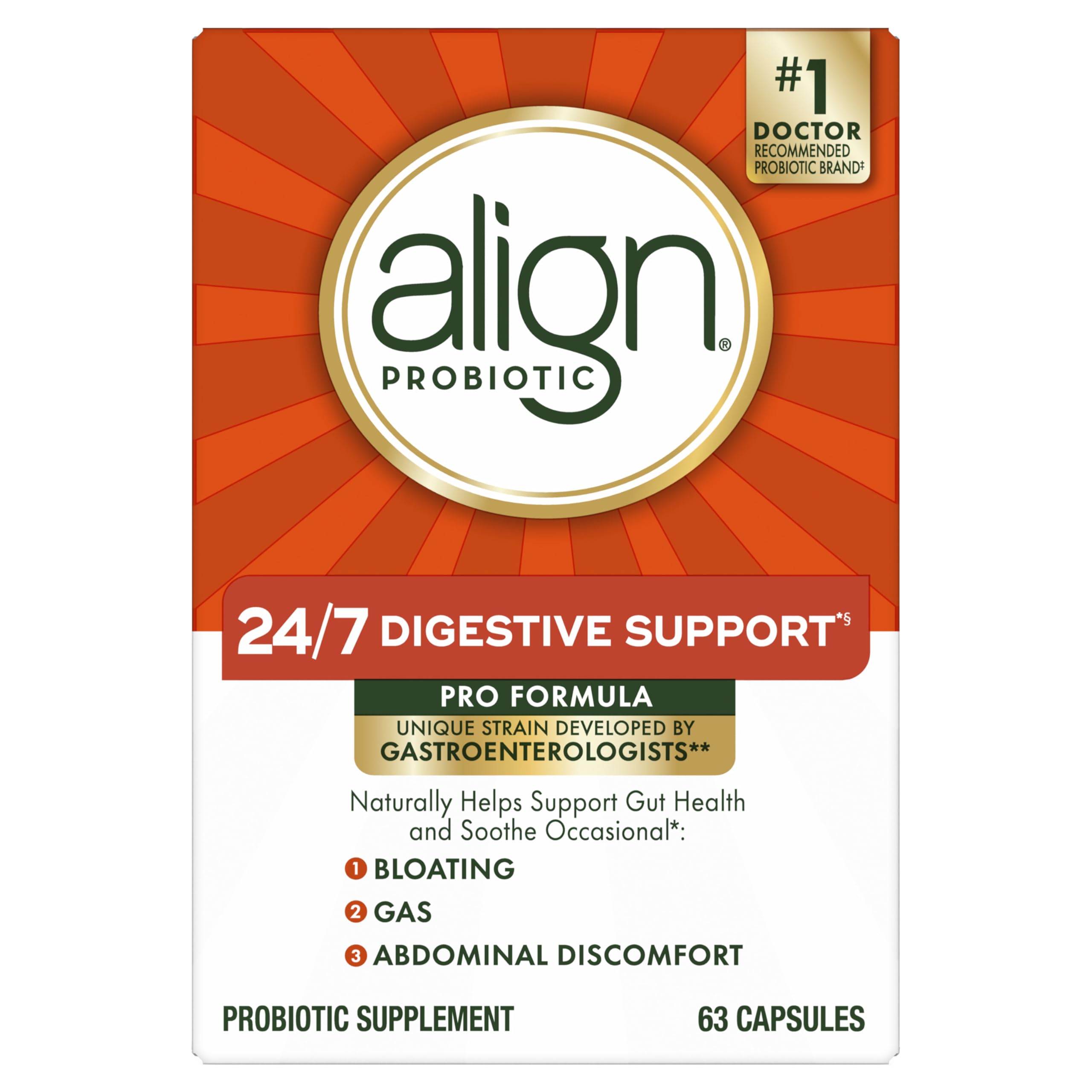 Probiotic Capsules for Digestive Health – Bloating Relief, 63 Count