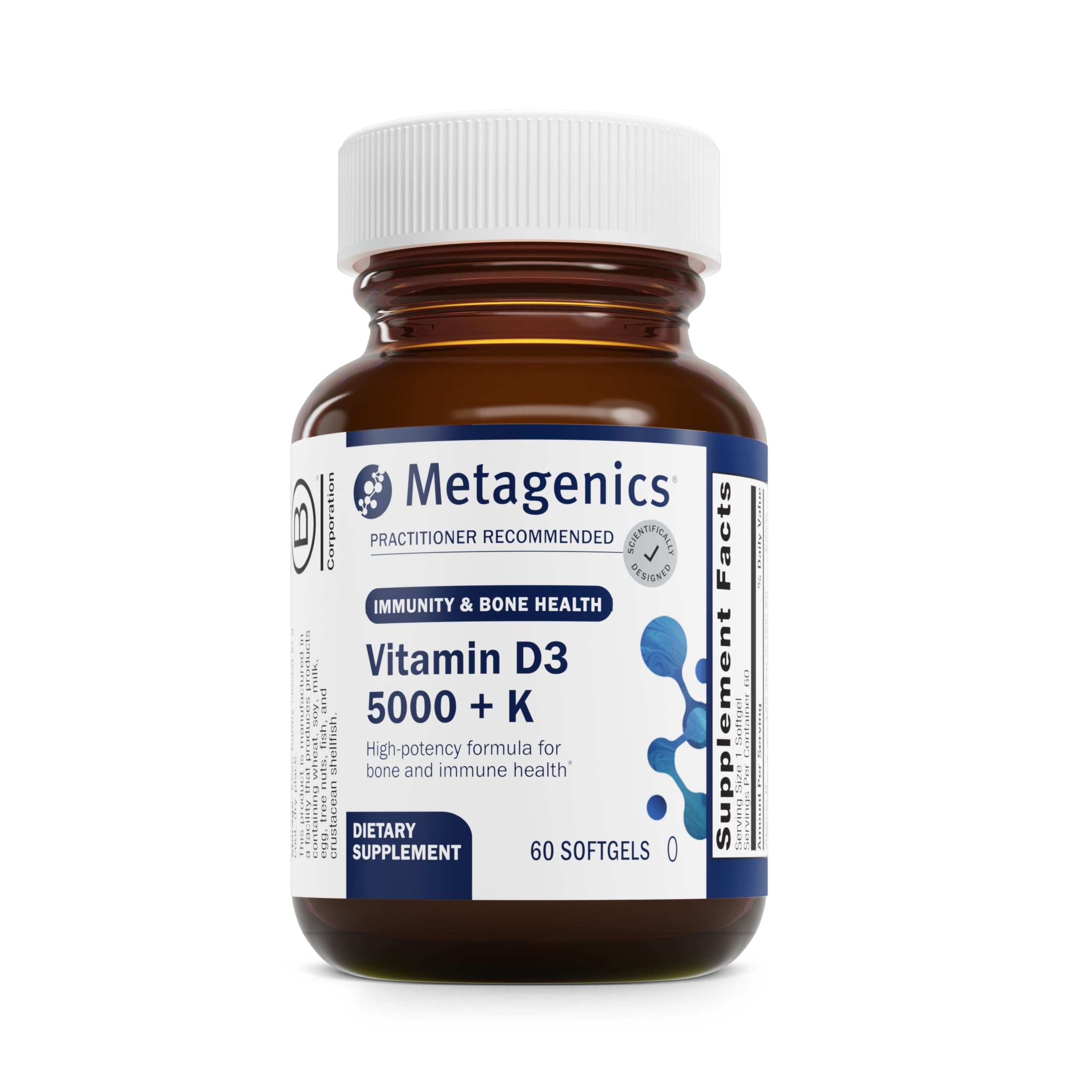 Vitamin D3 + K2 Softgels 5000 IU – Bone & Heart Support, 60 Ct